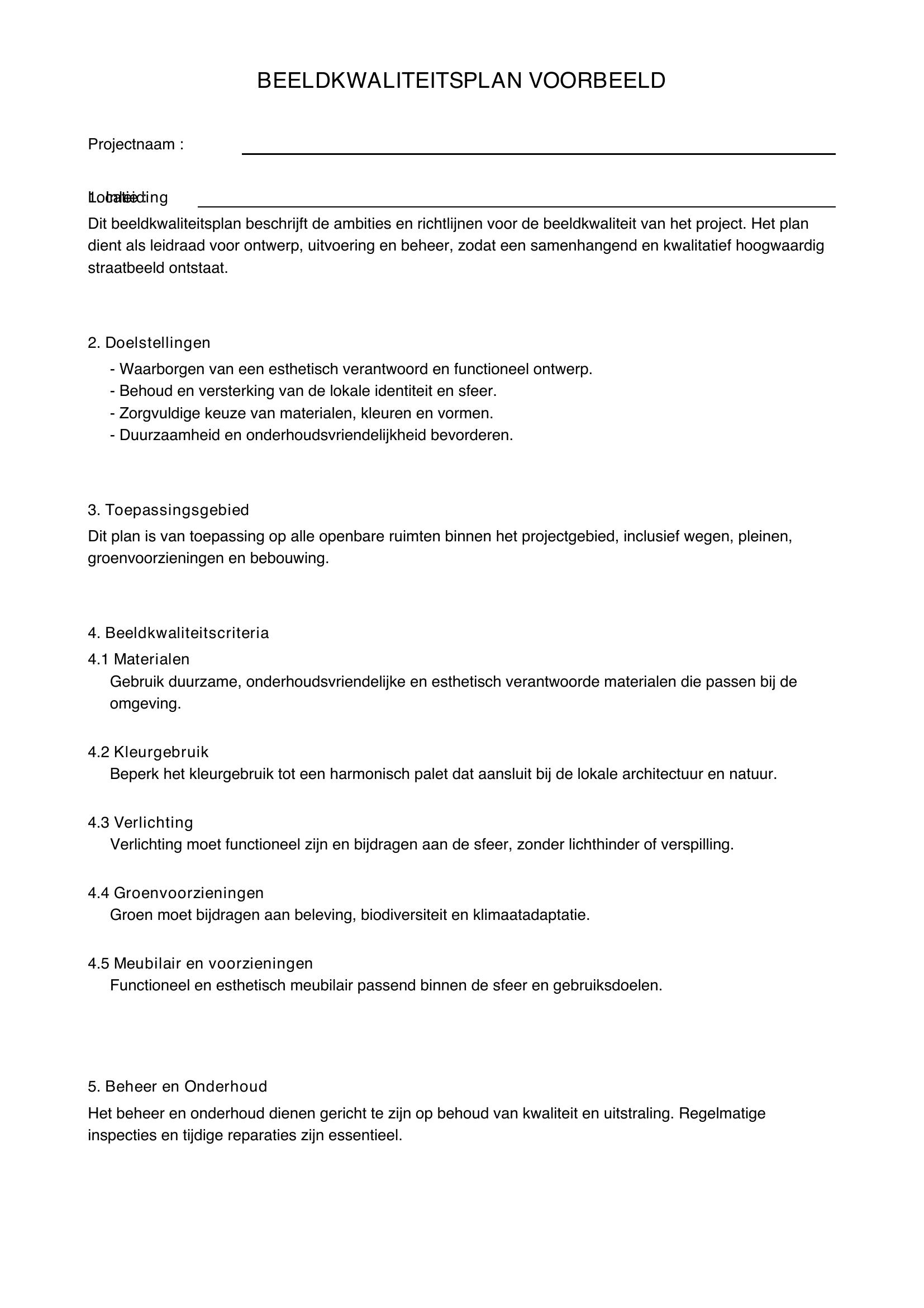 Beeldkwaliteitsplan Voorbeeld