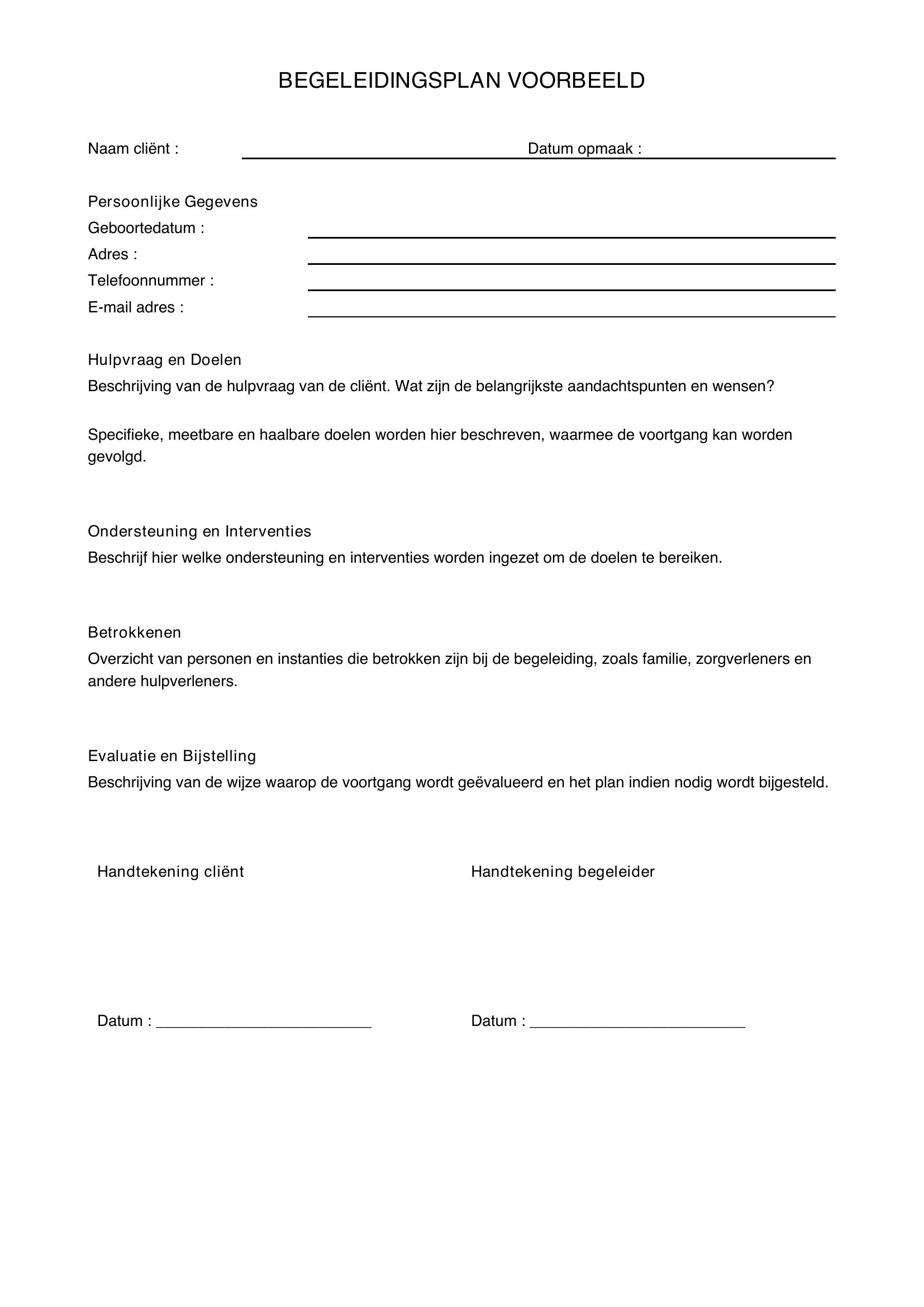 Begeleidingsplan Voorbeeld