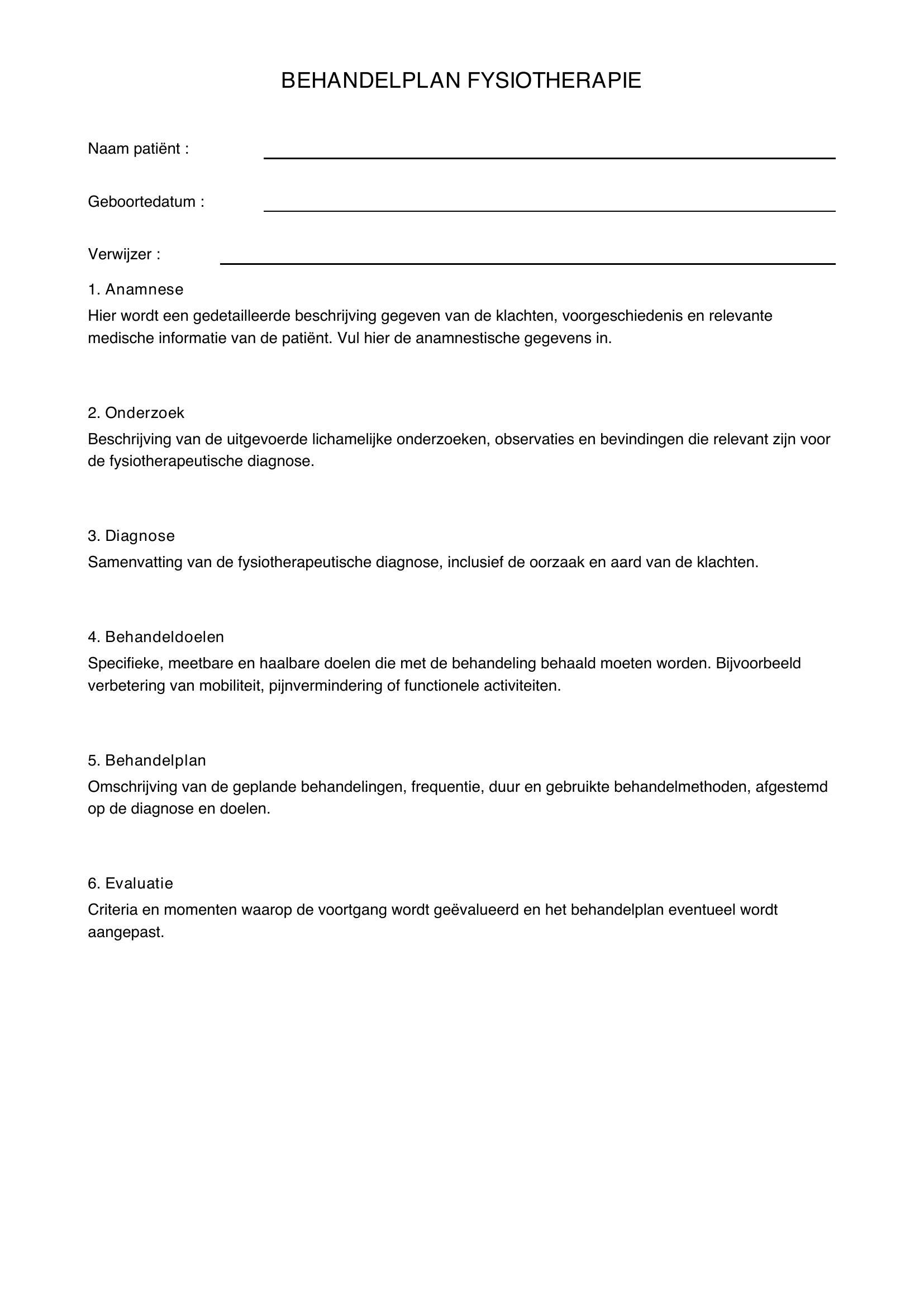 Behandelplan Fysiotherapie