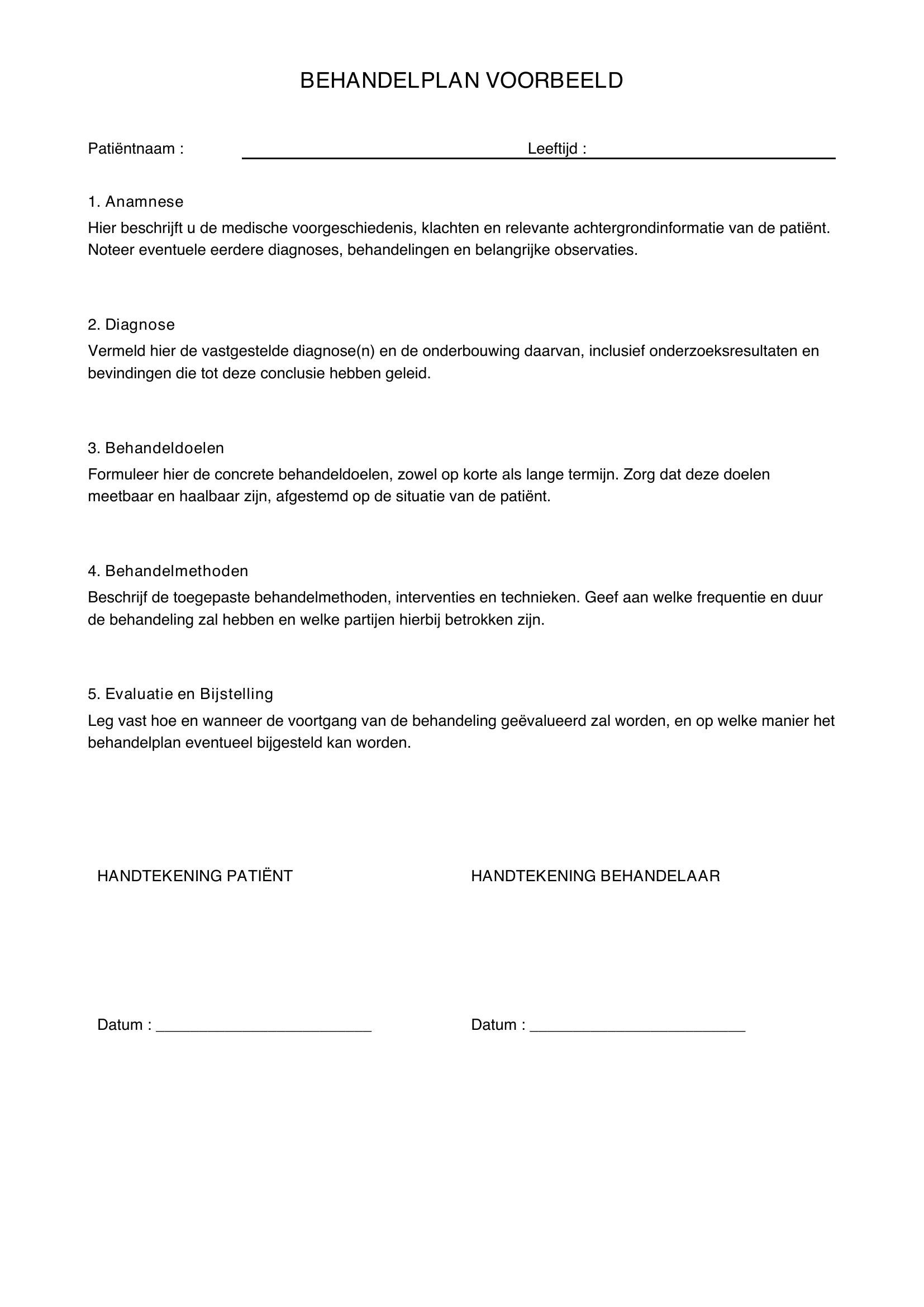 Behandelplan Voorbeeld