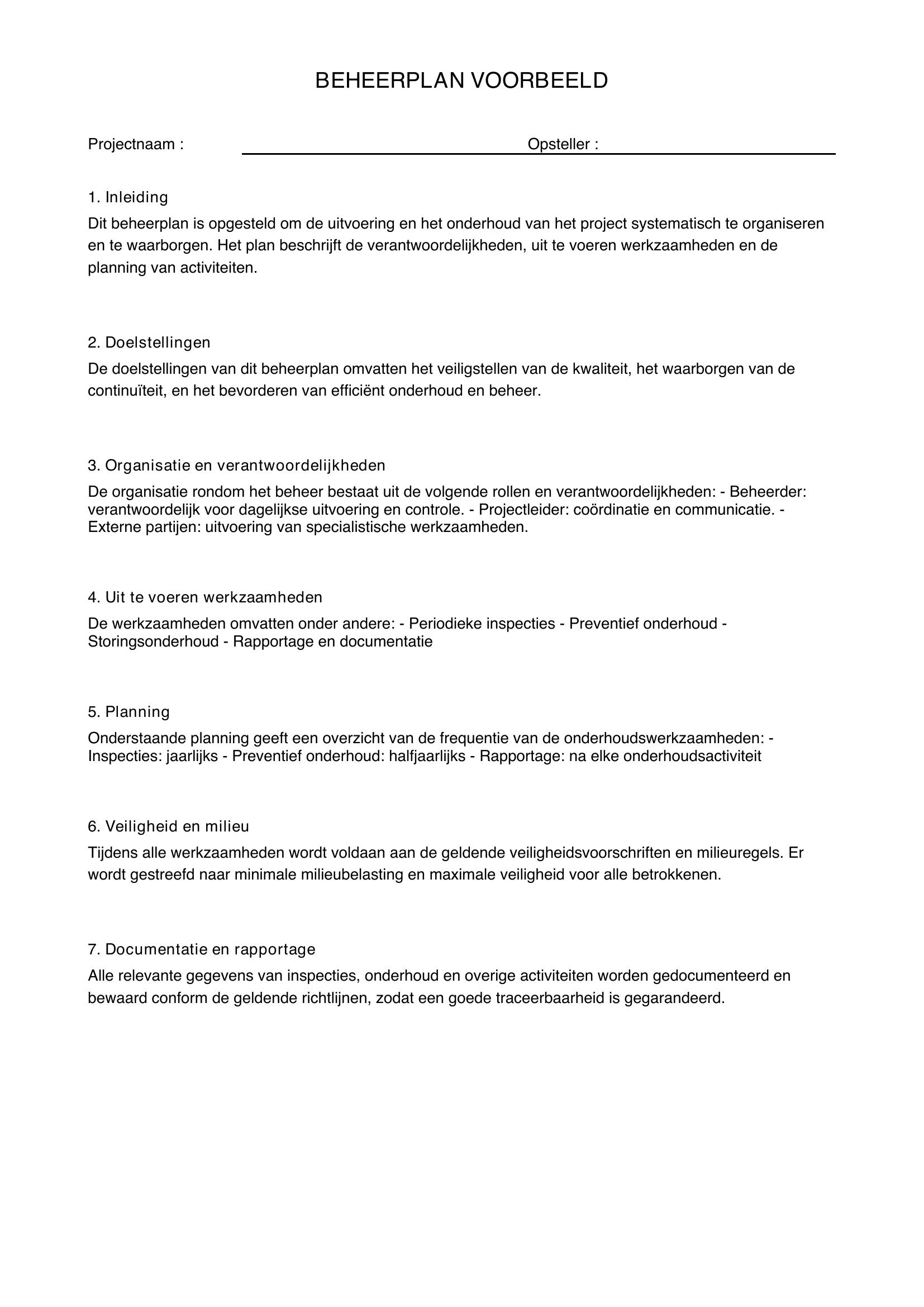 Beheerplan Voorbeeld