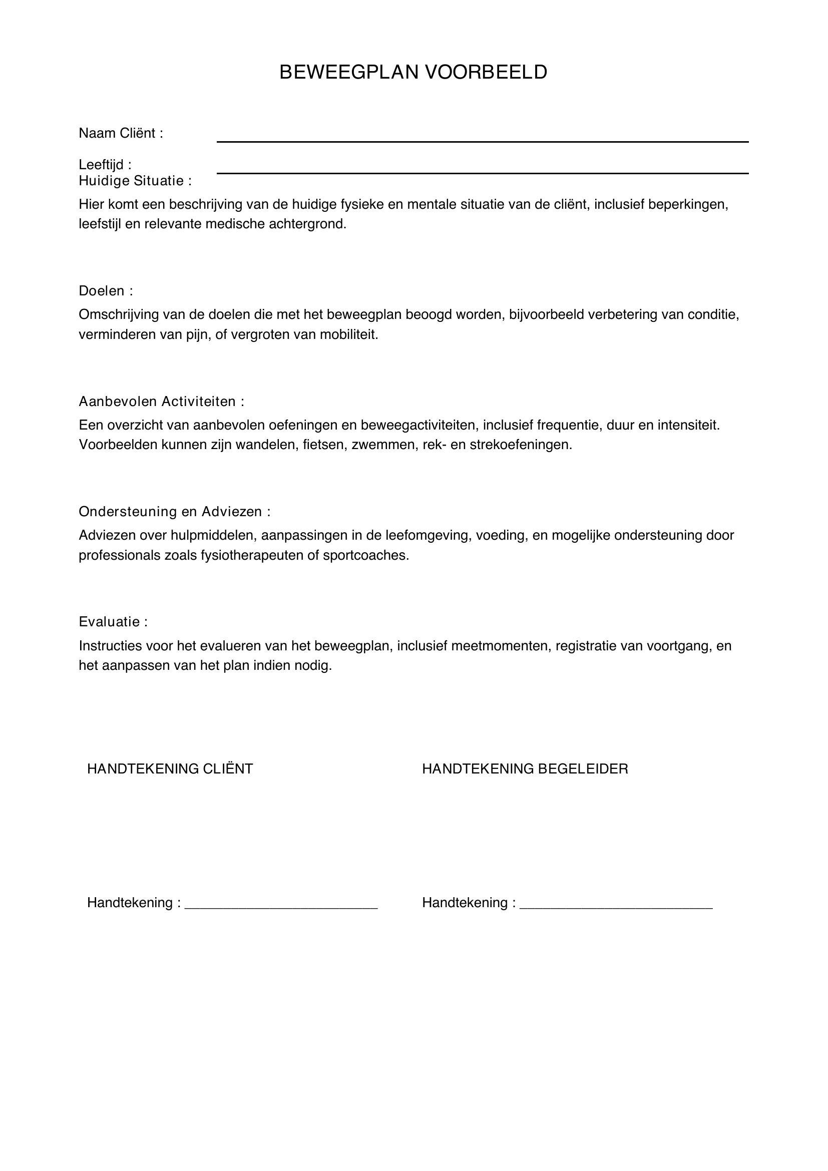 Beweegplan Voorbeeld