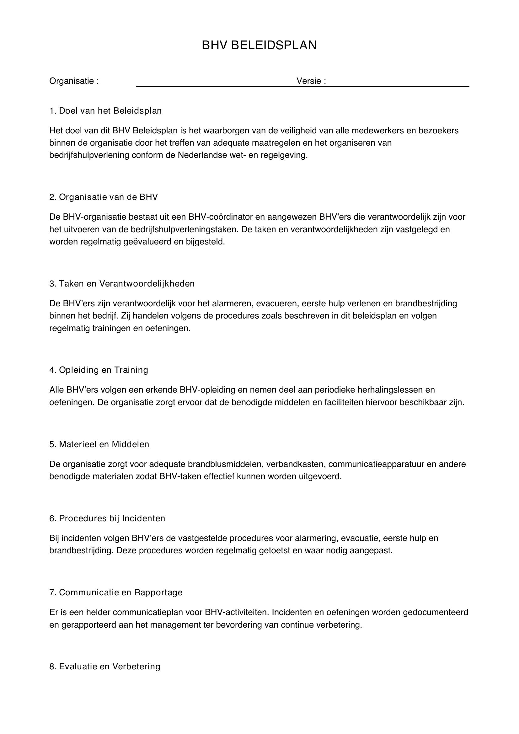 Bhv Beleidsplan