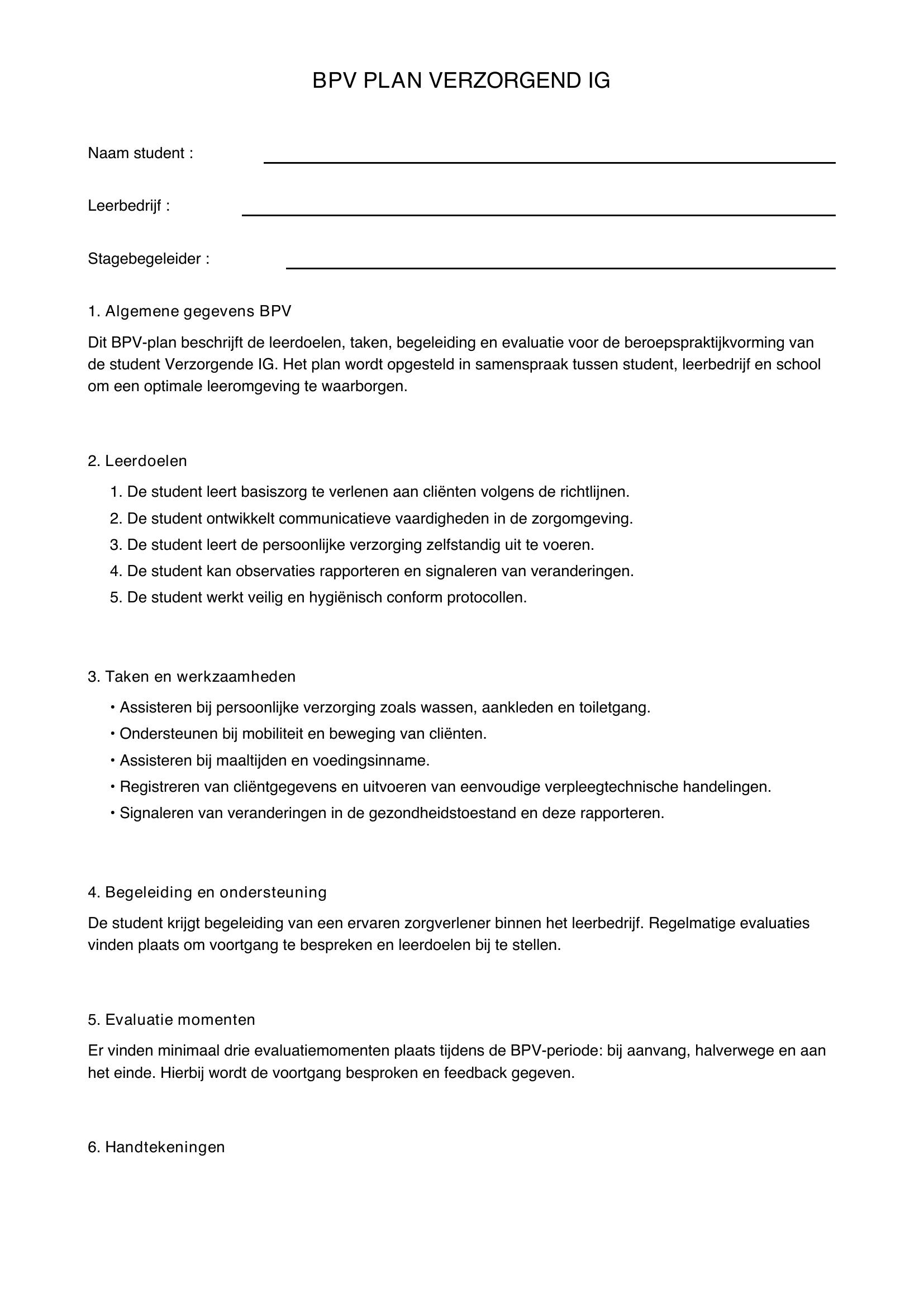 Bpv Plan Verzorgende Ig