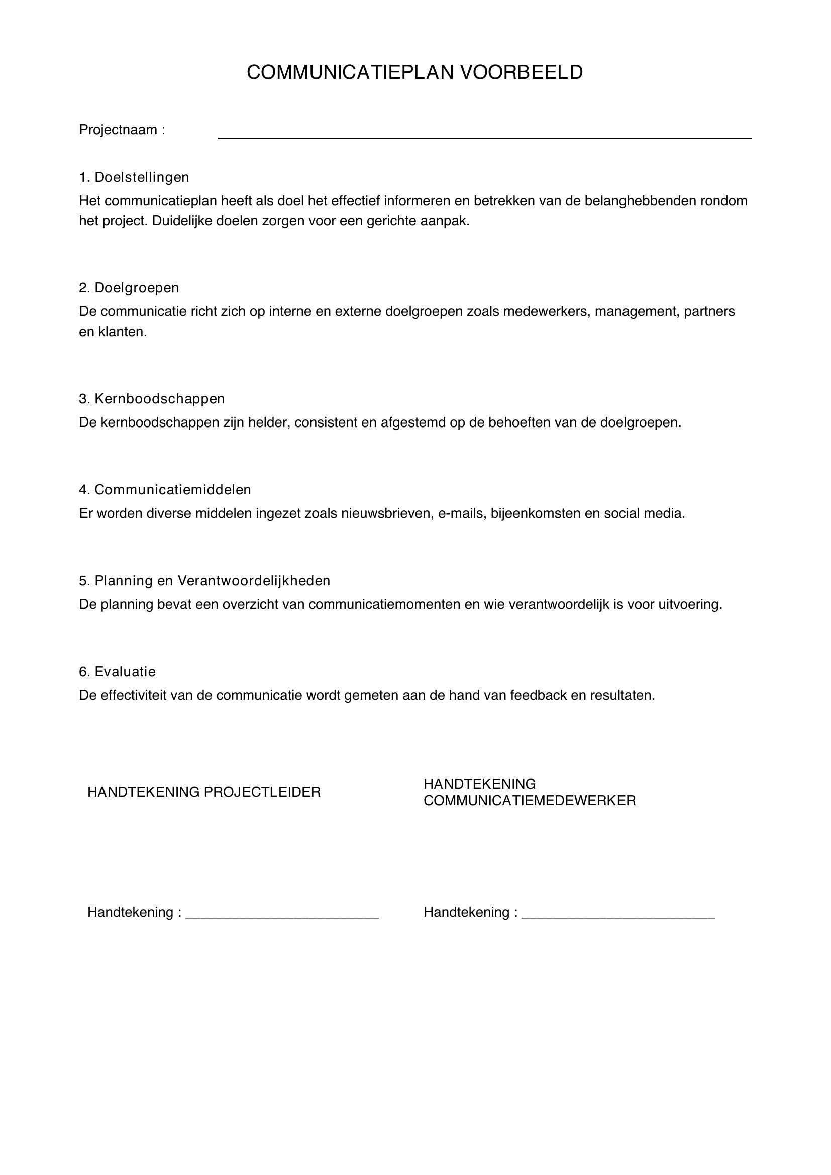 Communicatieplan Voorbeeld