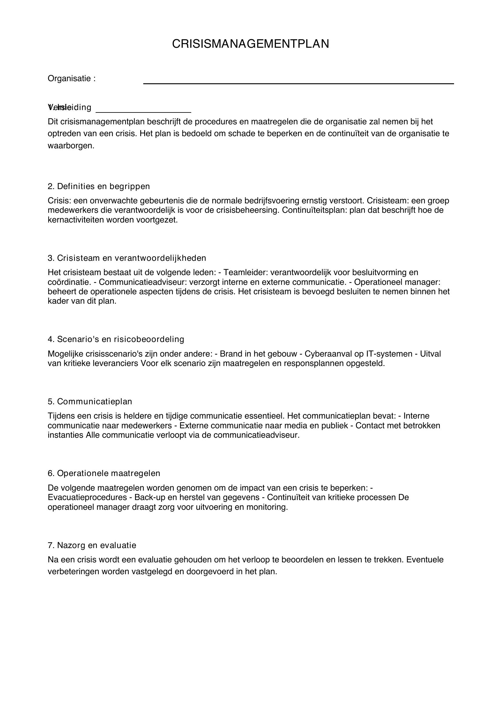 Crisismanagementplan