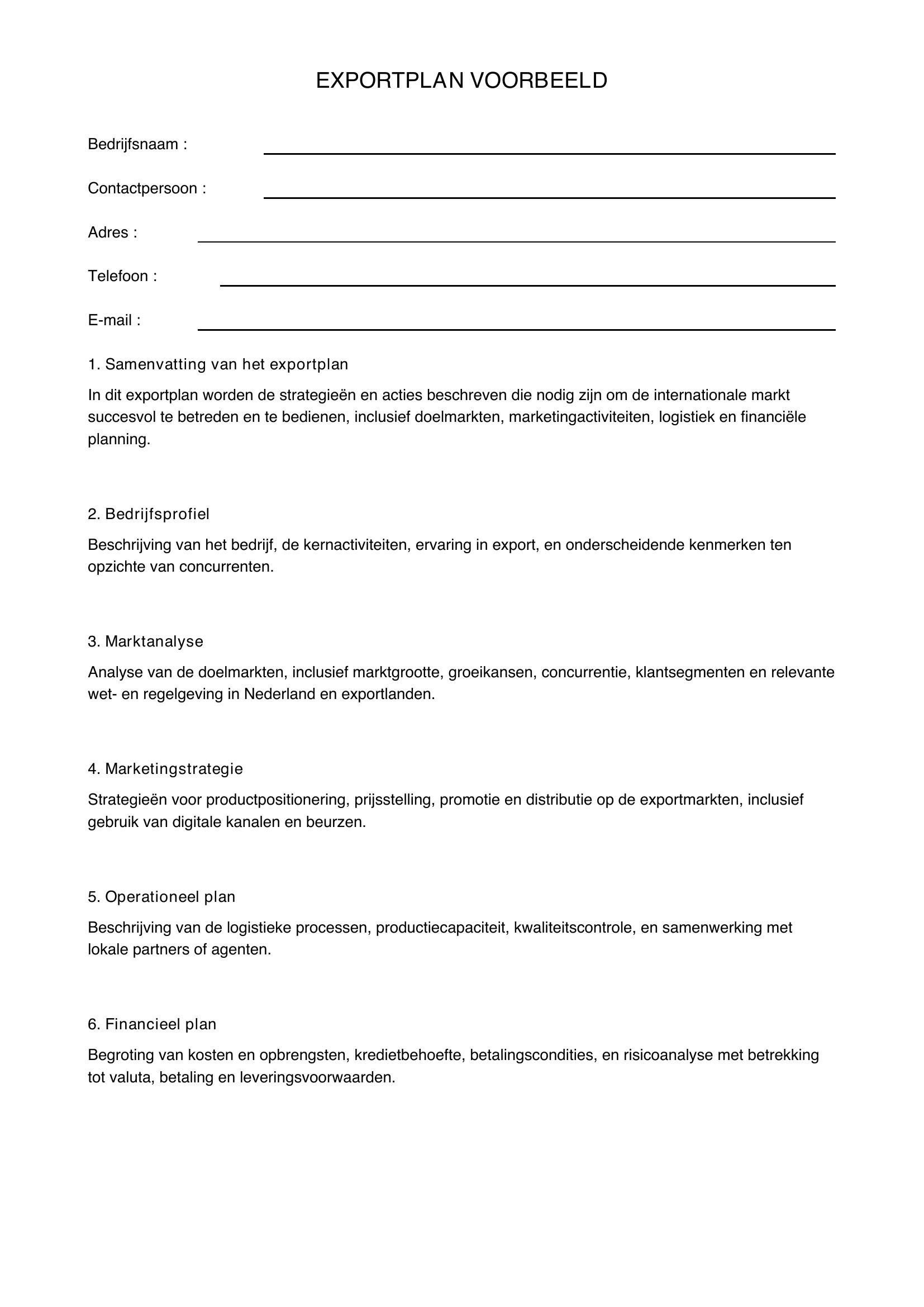 Exportplan Voorbeeld