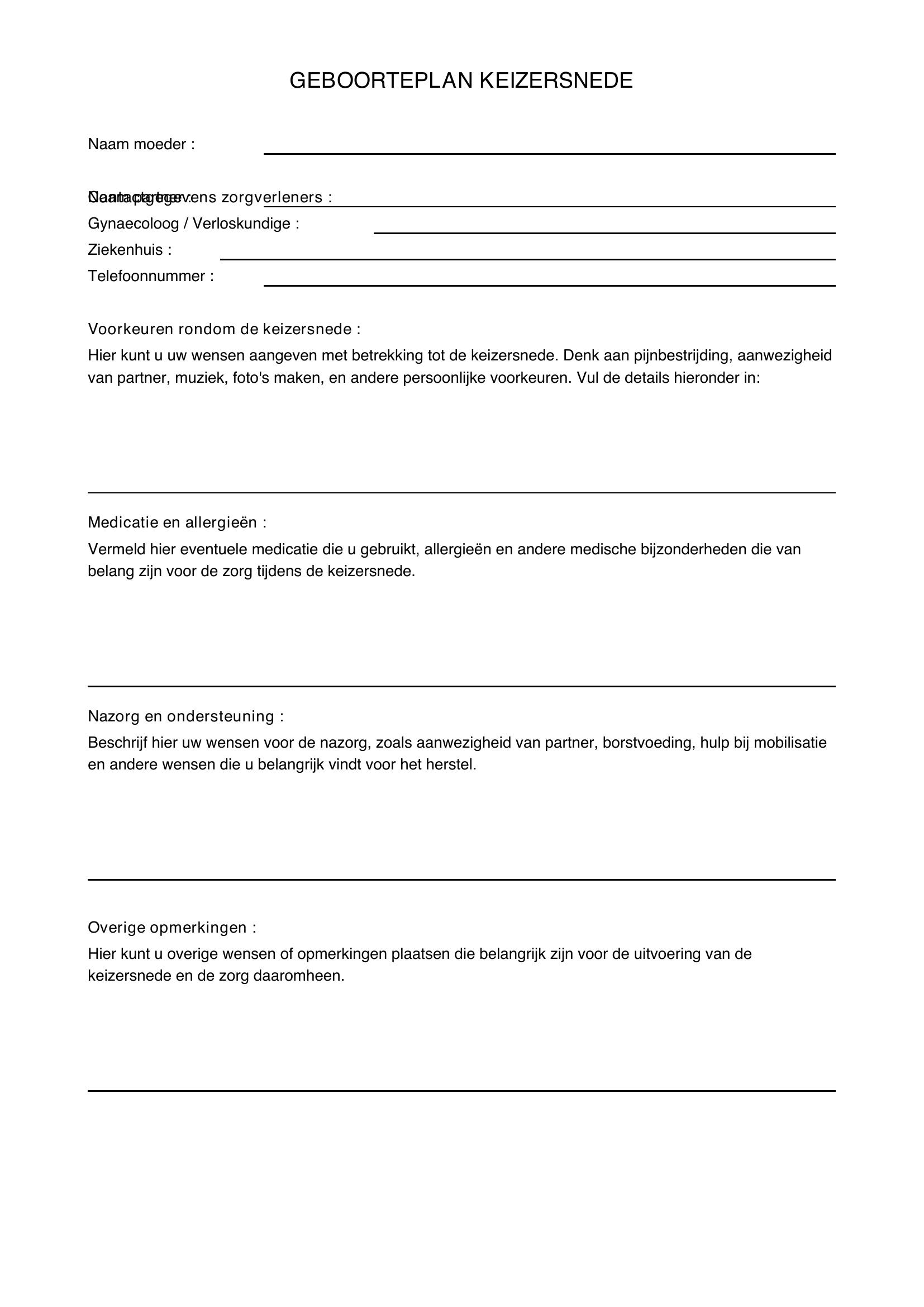 Geboorteplan Keizersnede
