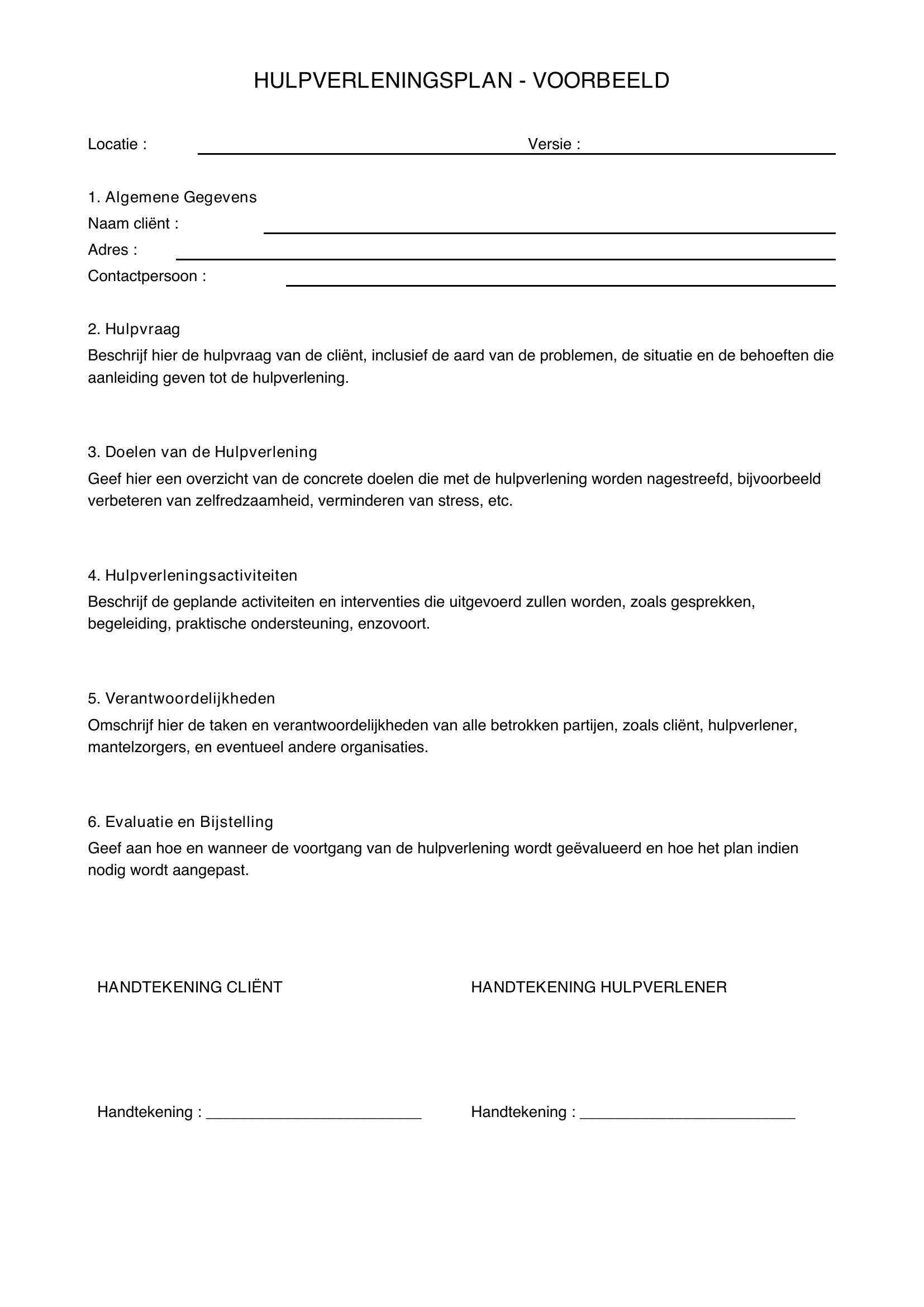 Hulpverleningsplan Voorbeeld