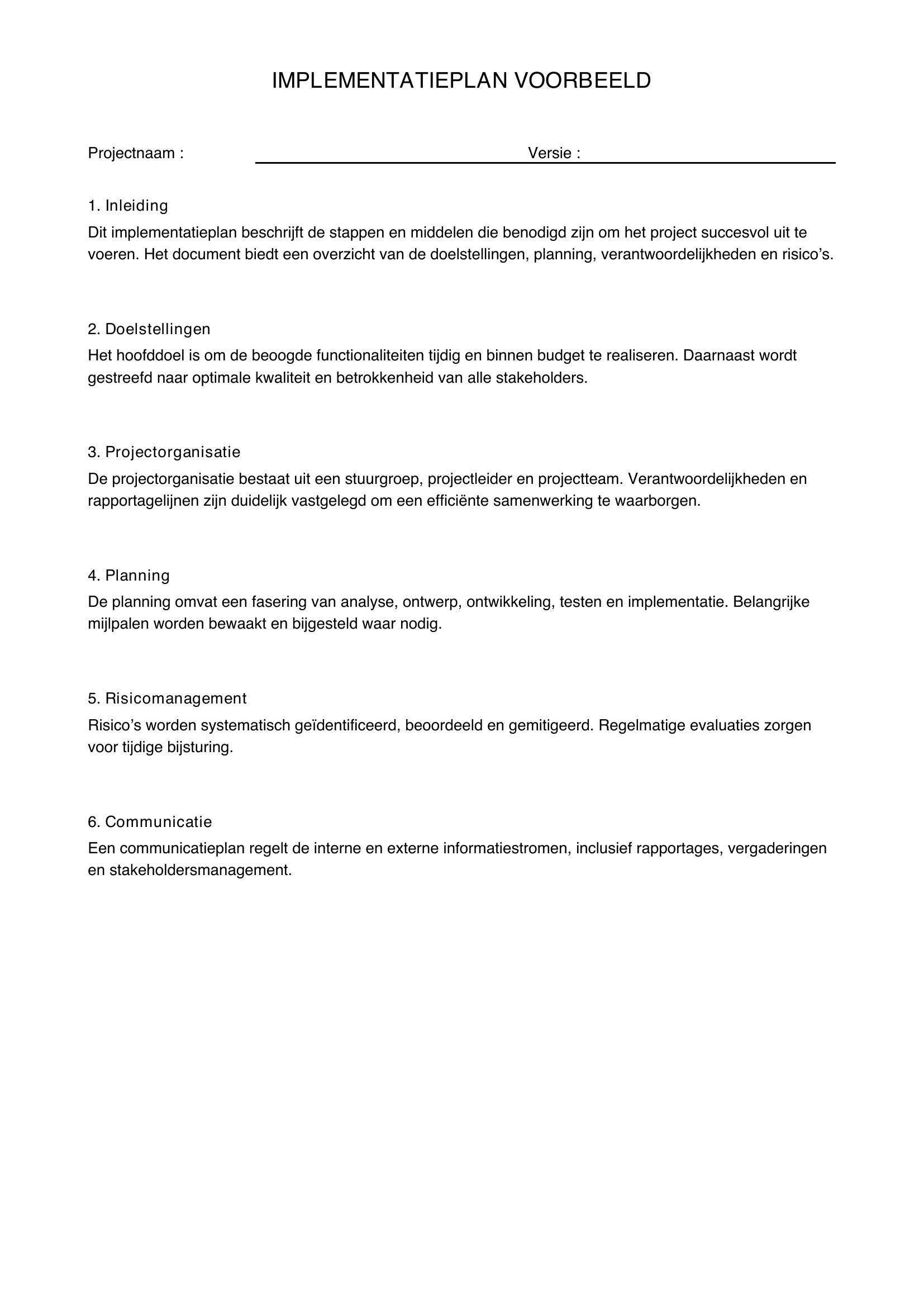 Implementatieplan Voorbeeld