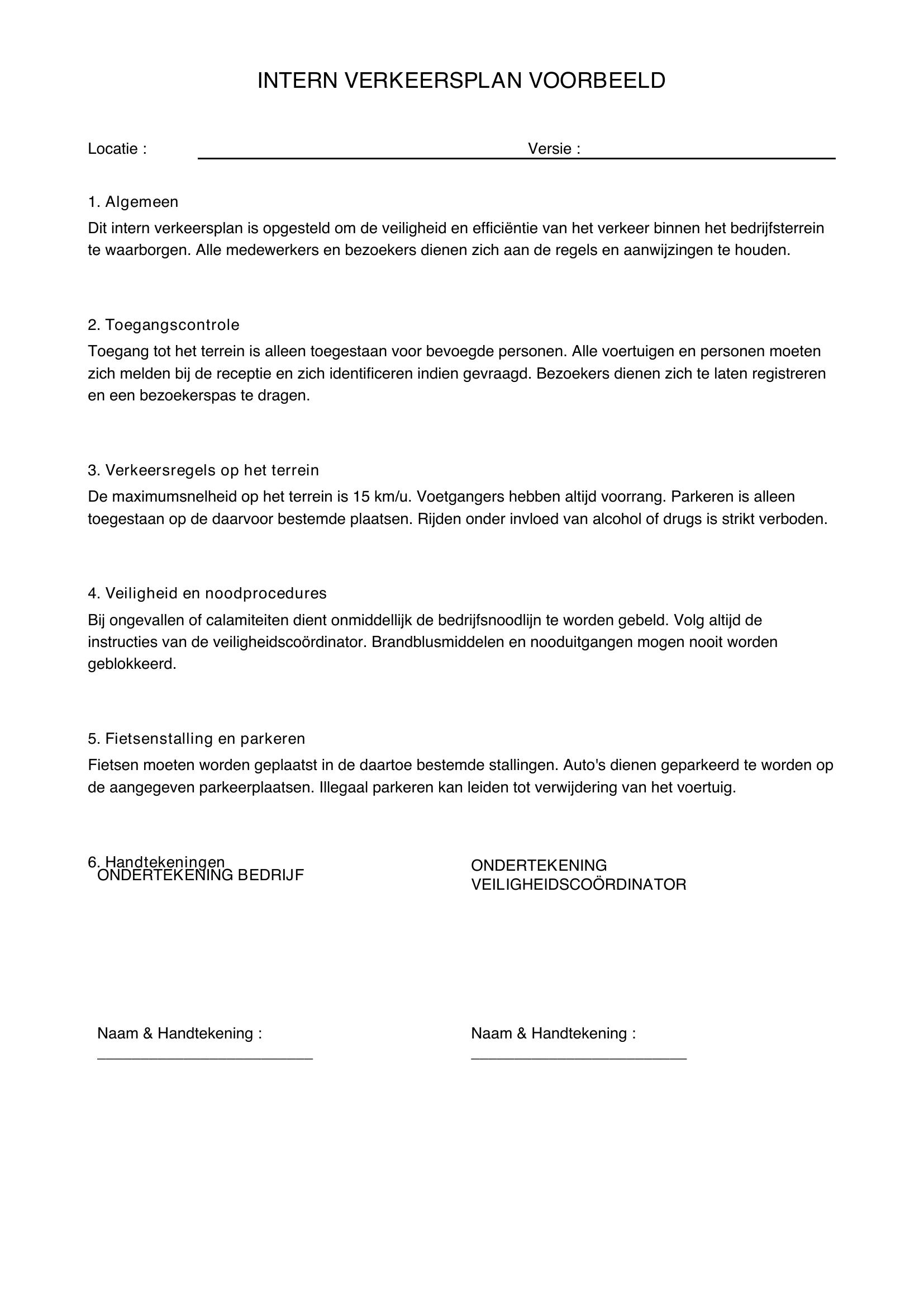 Intern Verkeersplan Voorbeeld
