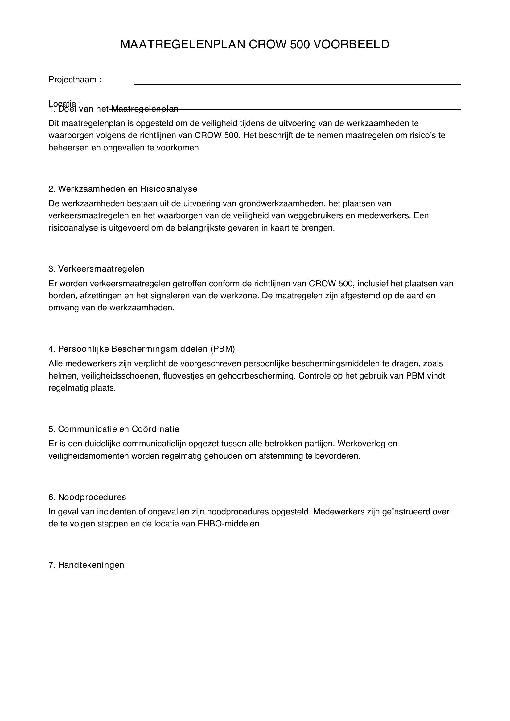 Maatregelenplan Crow 500 Voorbeeld