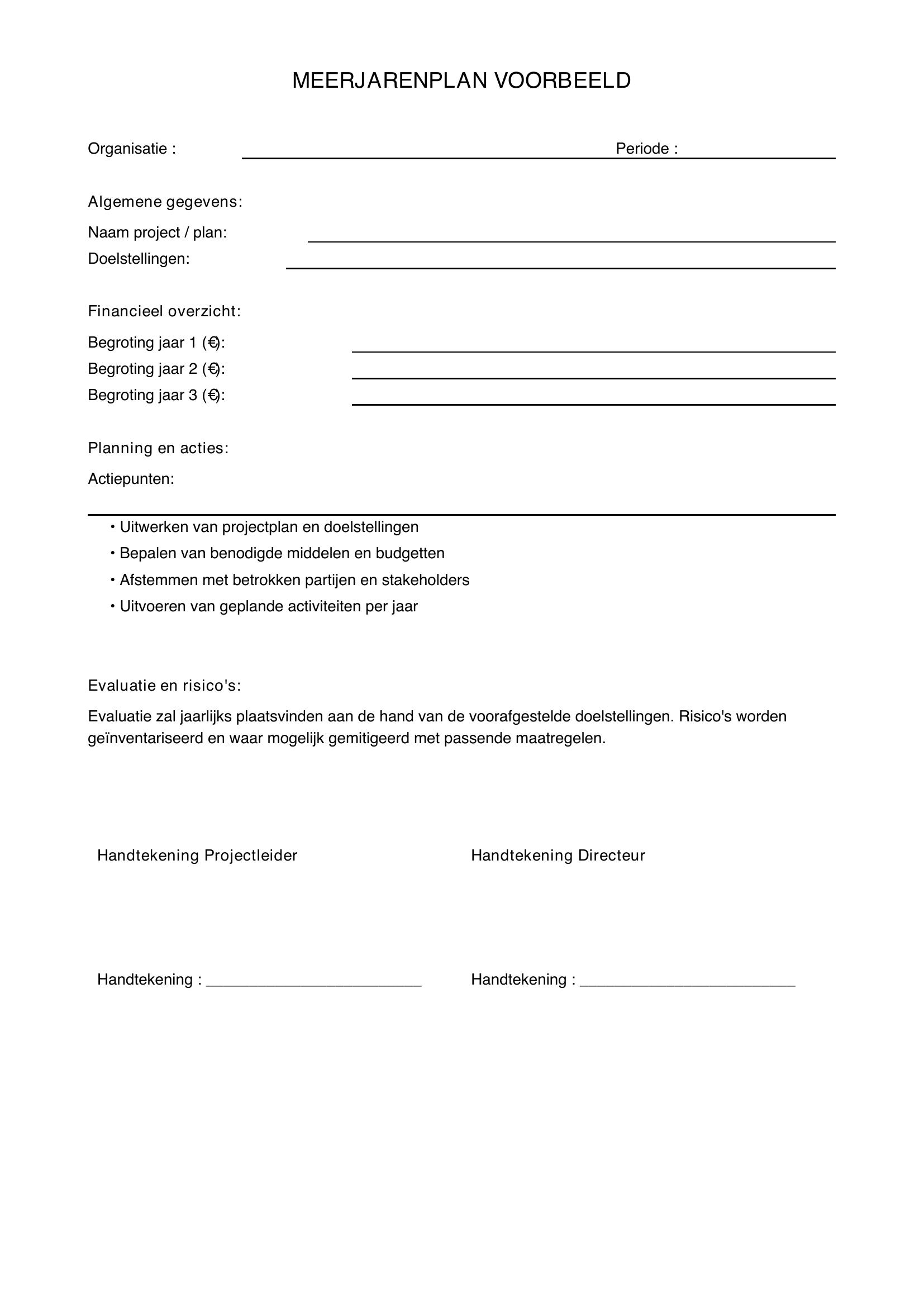Meerjarenplan Voorbeeld