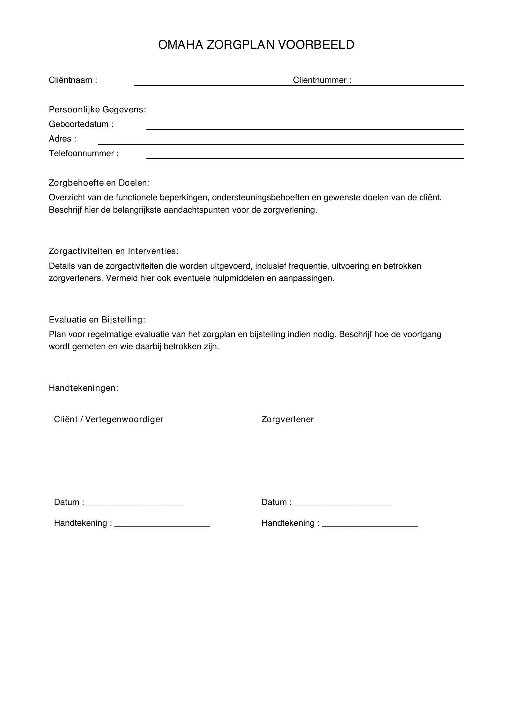 Omaha Zorgplan Voorbeeld