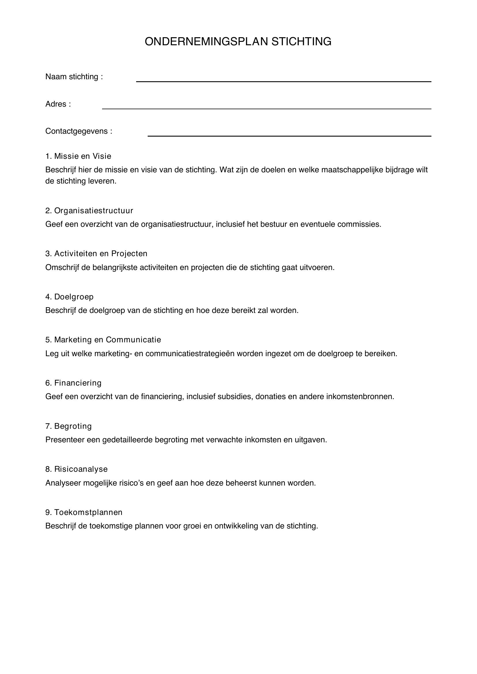 Ondernemingsplan Stichting