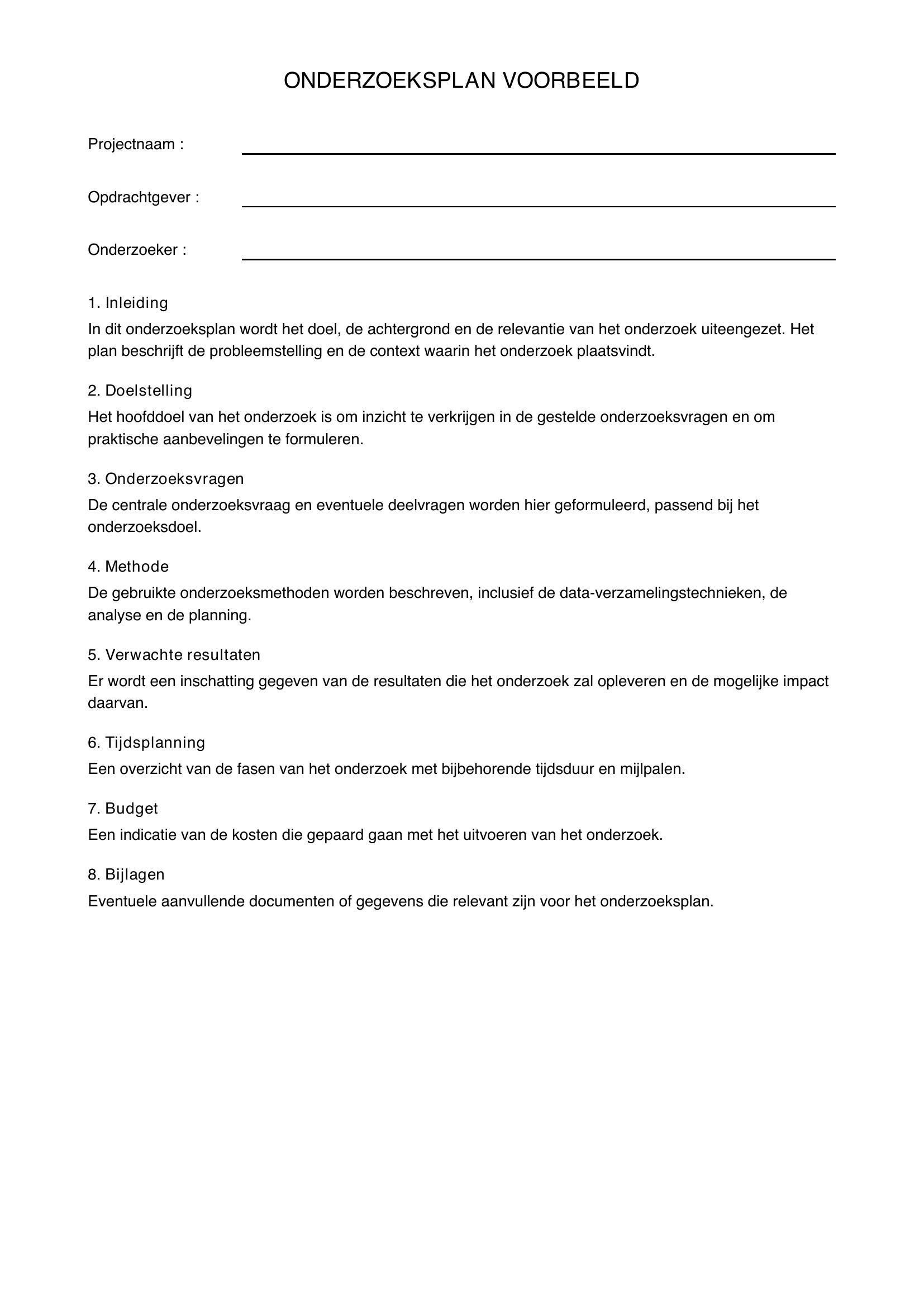 Onderzoeksplan Voorbeeld