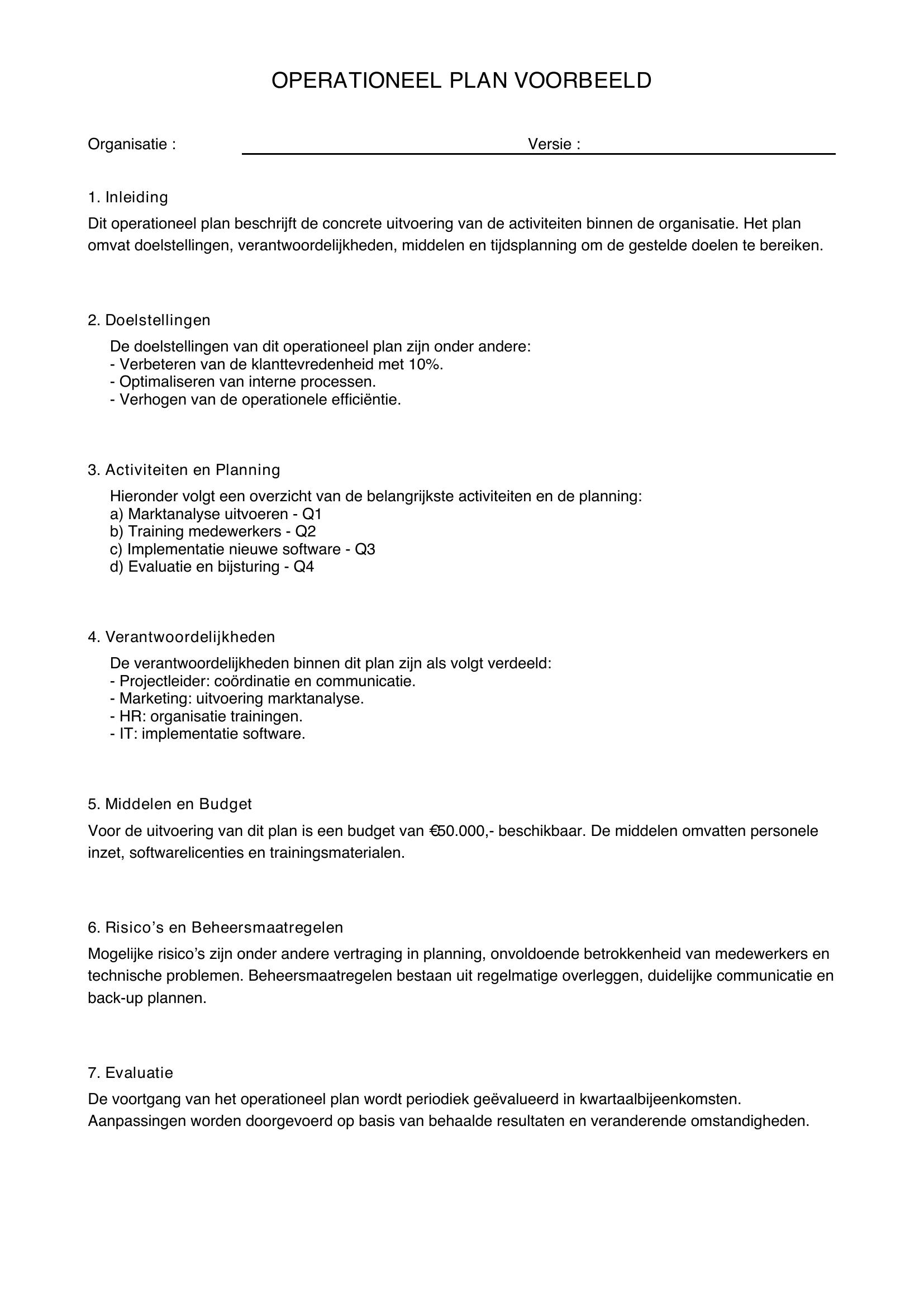 Operationeel Plan Voorbeeld