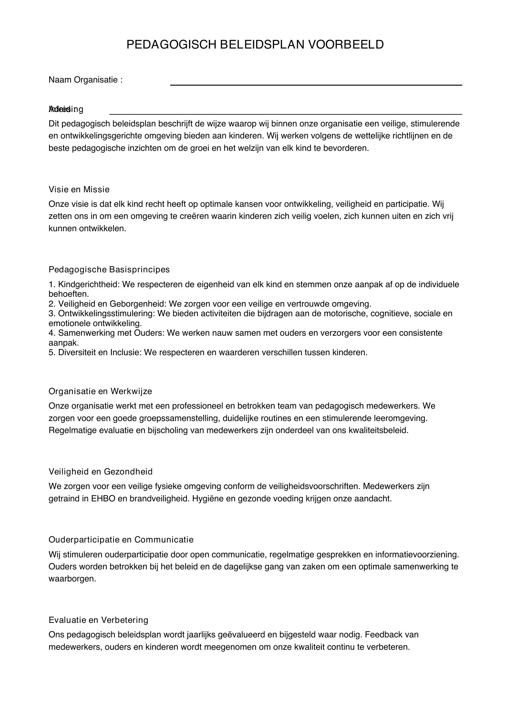 Pedagogisch Beleidsplan Voorbeeld