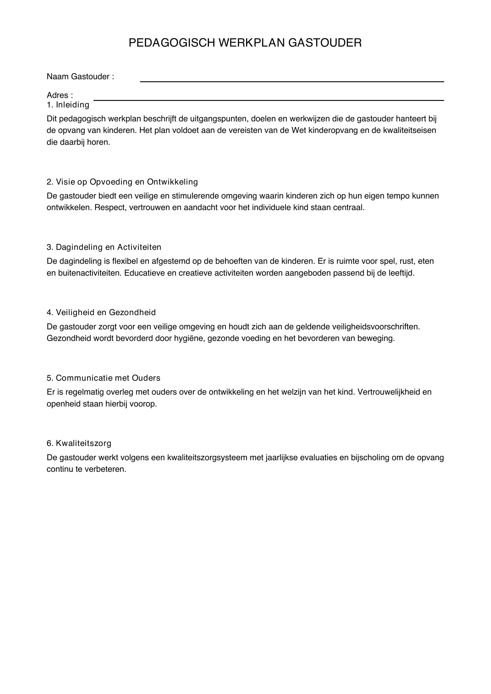 Pedagogisch Werkplan Gastouder