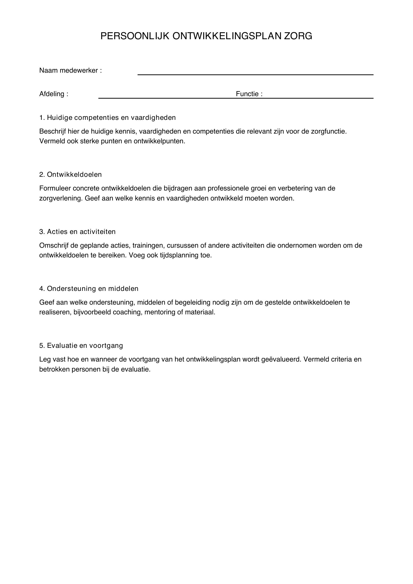 Persoonlijk Ontwikkelingsplan Zorg