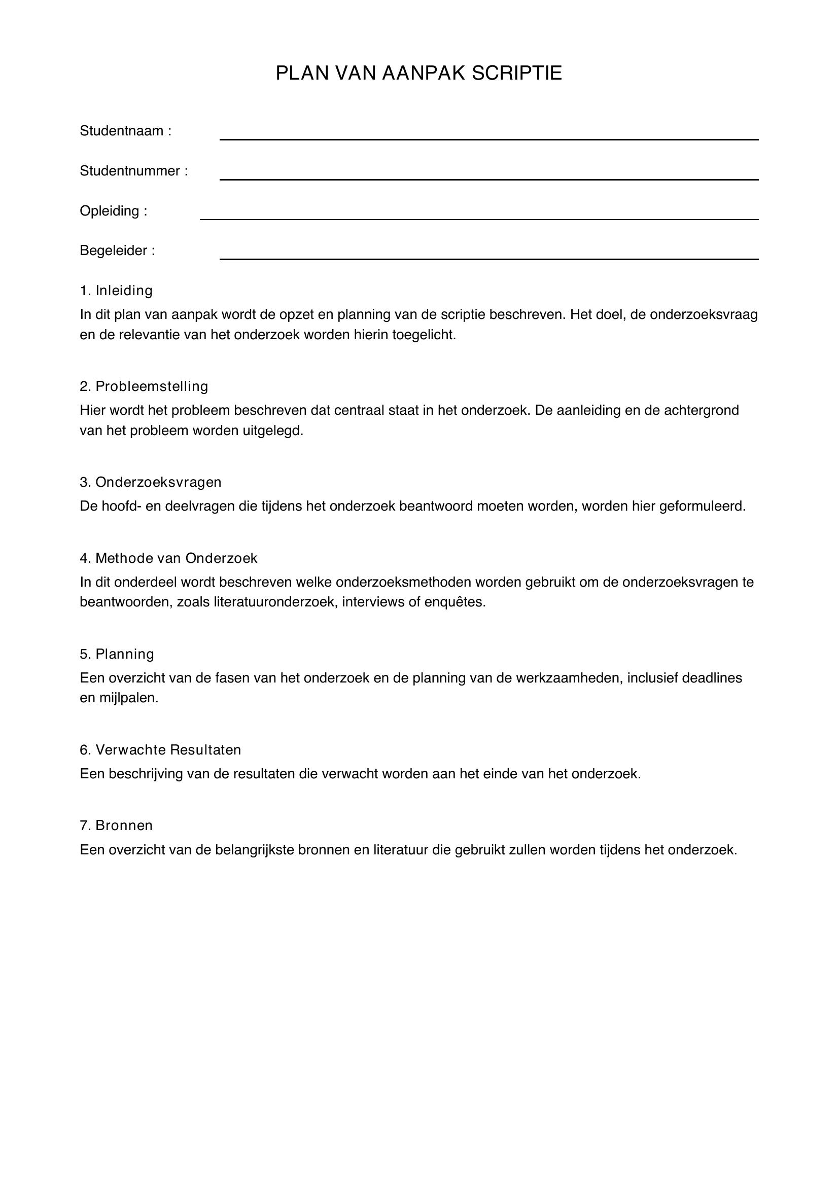 Plan Van Aanpak Scriptie Voorbeeld