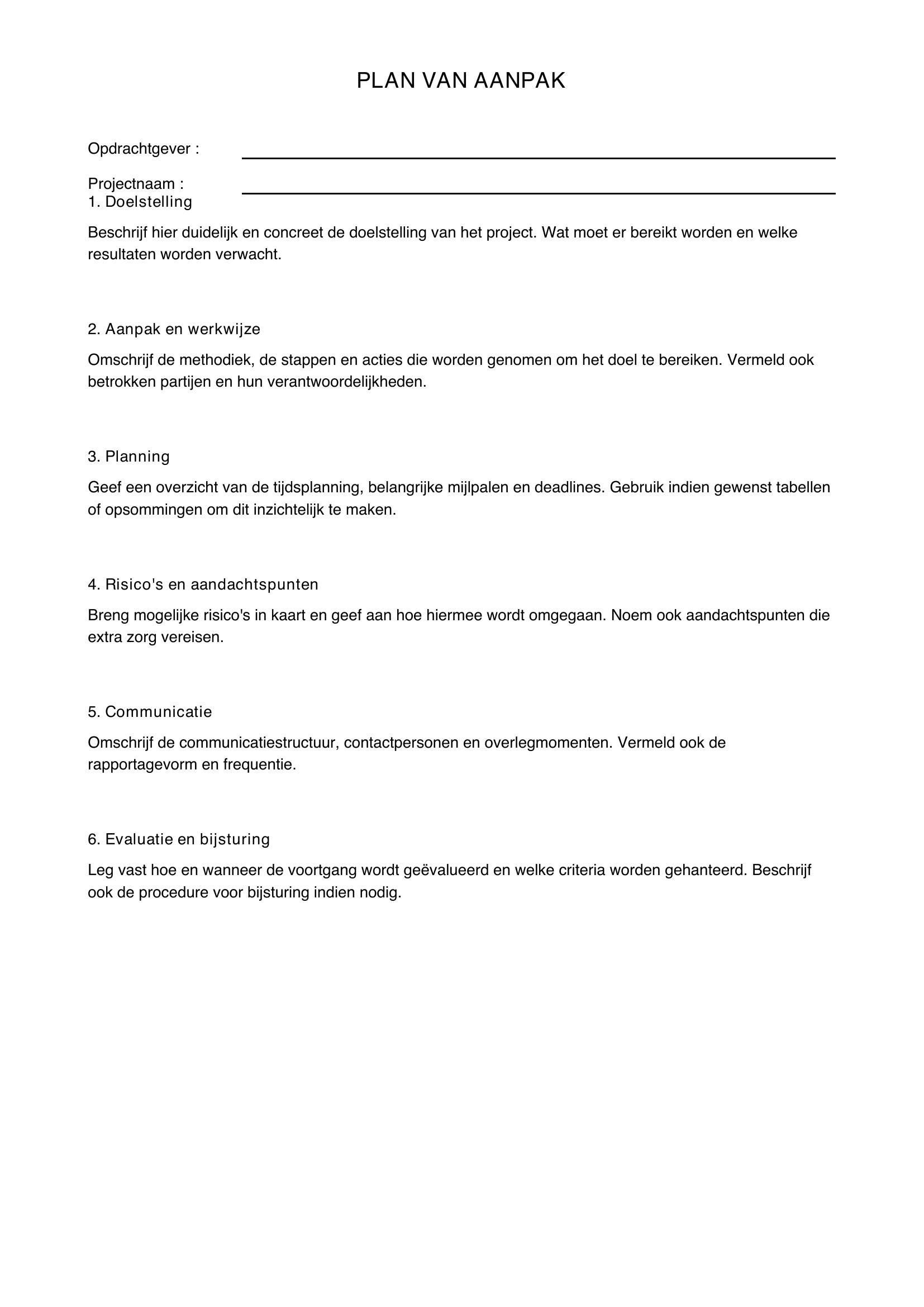 Plan Van Aanpak Voorbeeld
