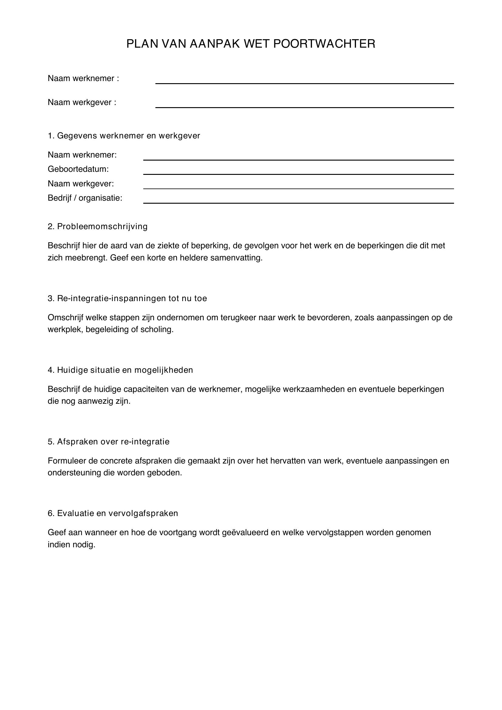 Plan Van Aanpak Wet Poortwachter