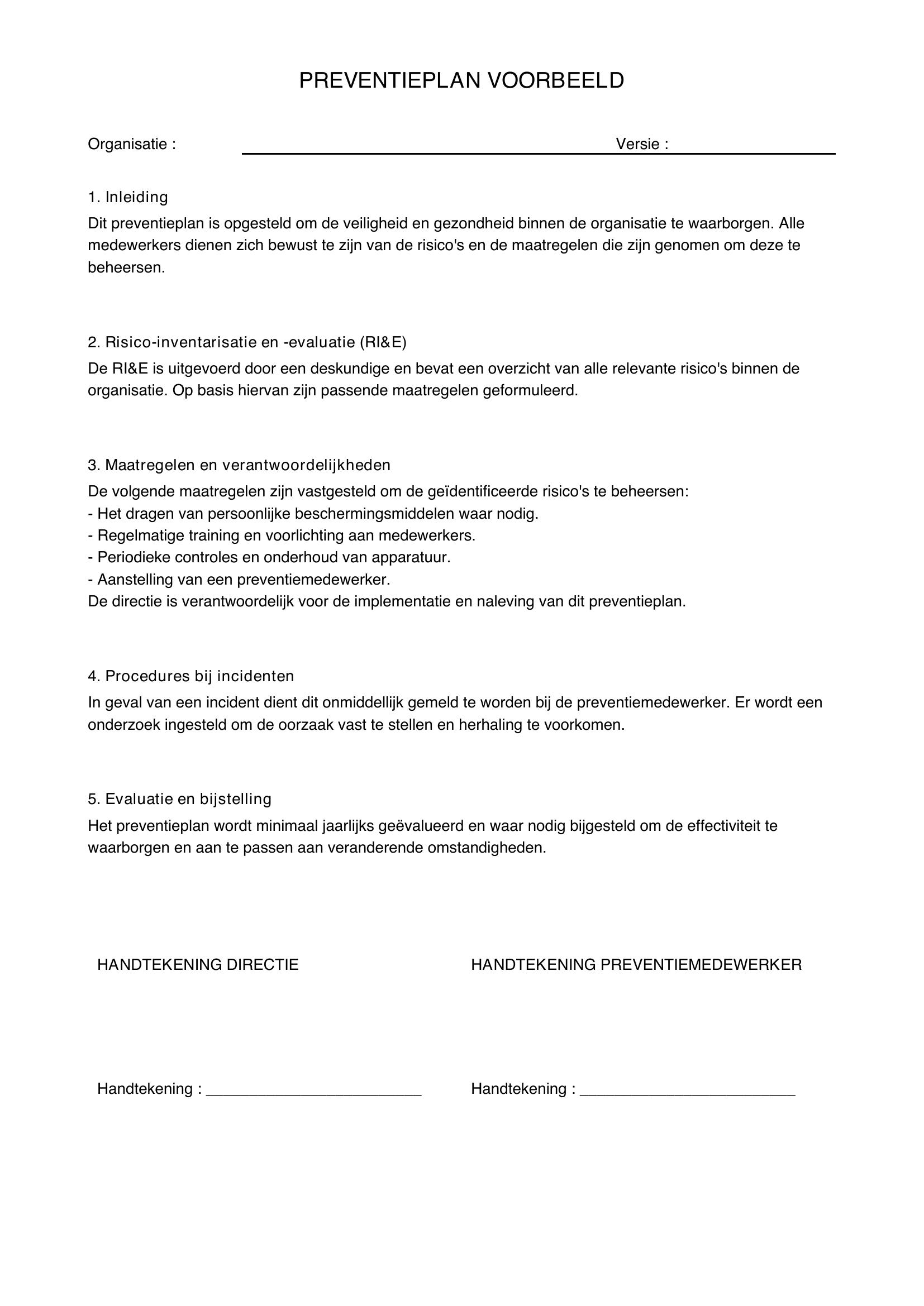 Preventieplan Voorbeeld