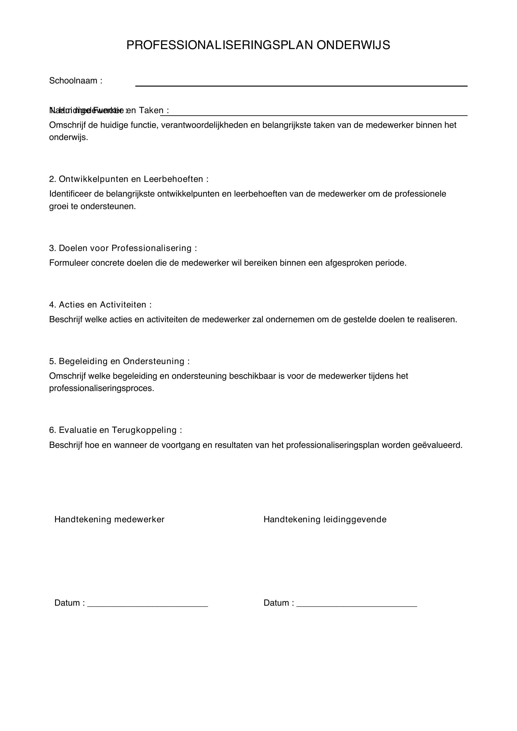 Professionaliseringsplan Onderwijs Voorbeeld