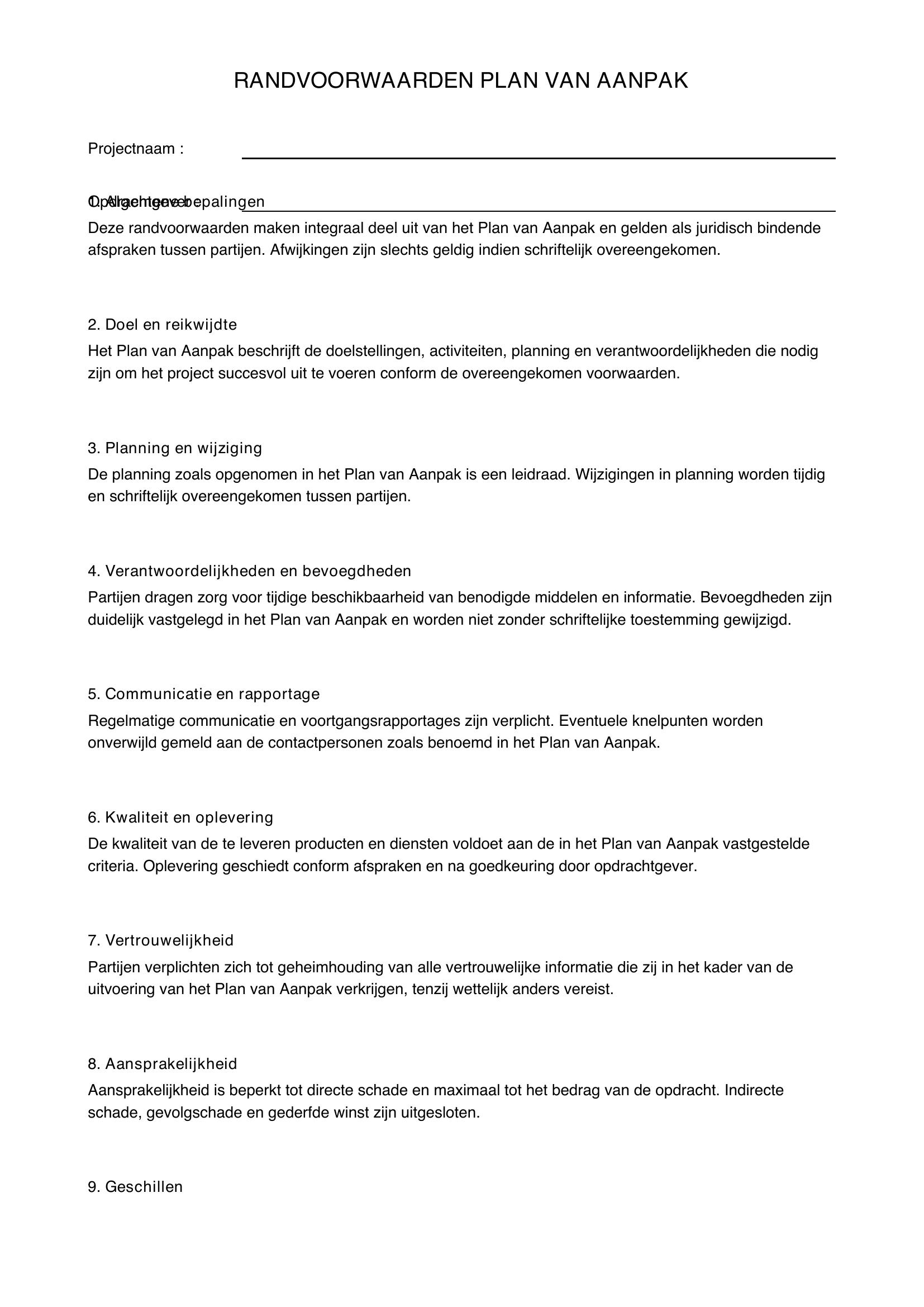 Randvoorwaarden Plan Van Aanpak