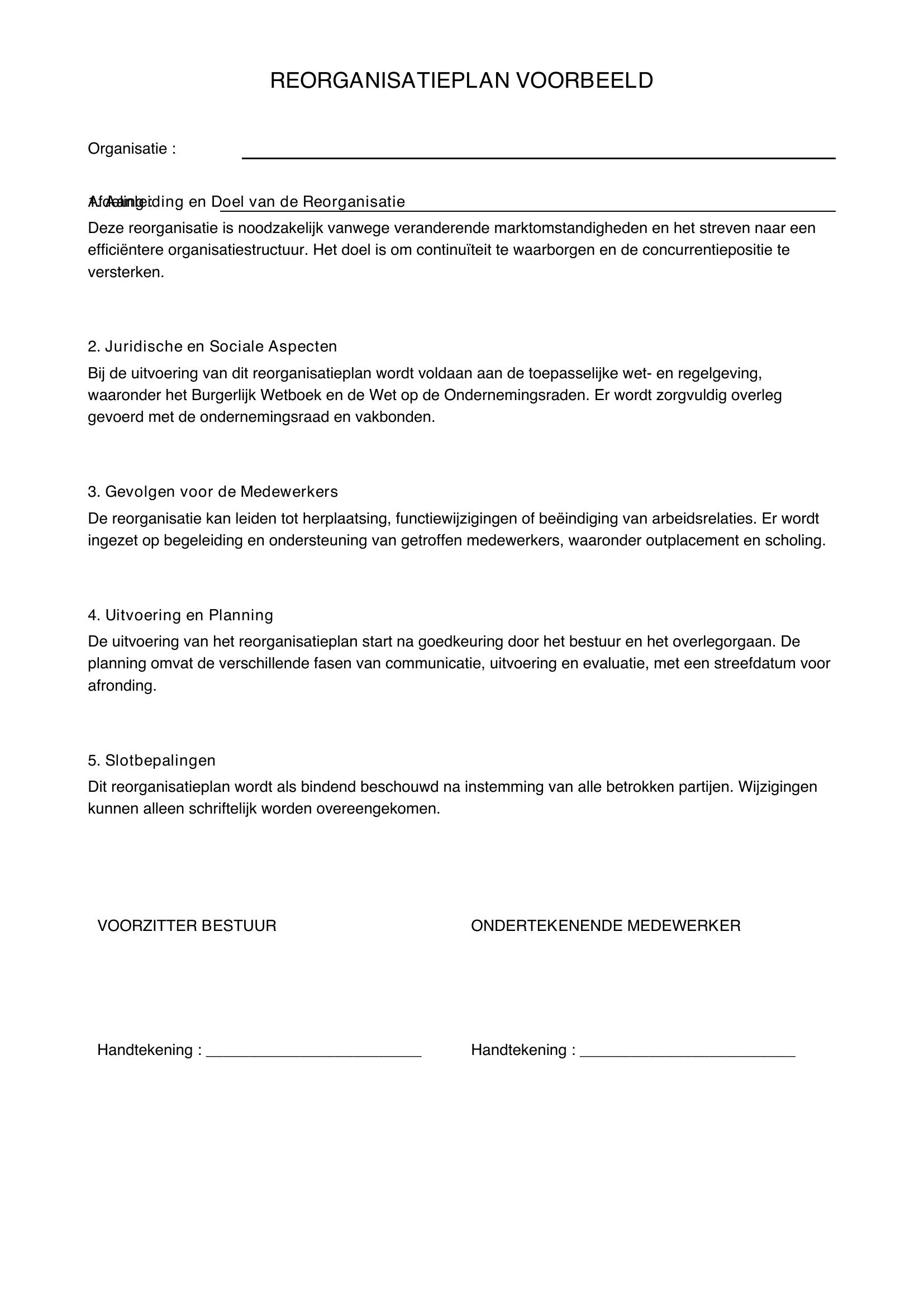 Reorganisatieplan Voorbeeld