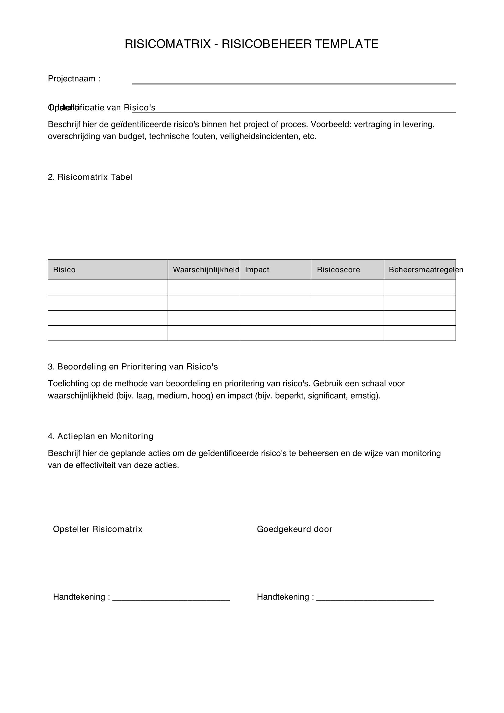 Risicomatrix Template