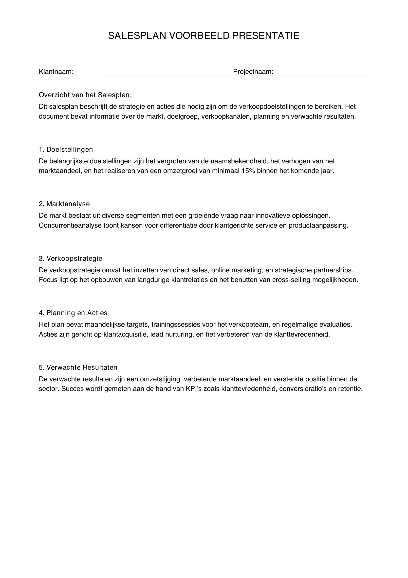 Salesplan Voorbeeld Powerpoint