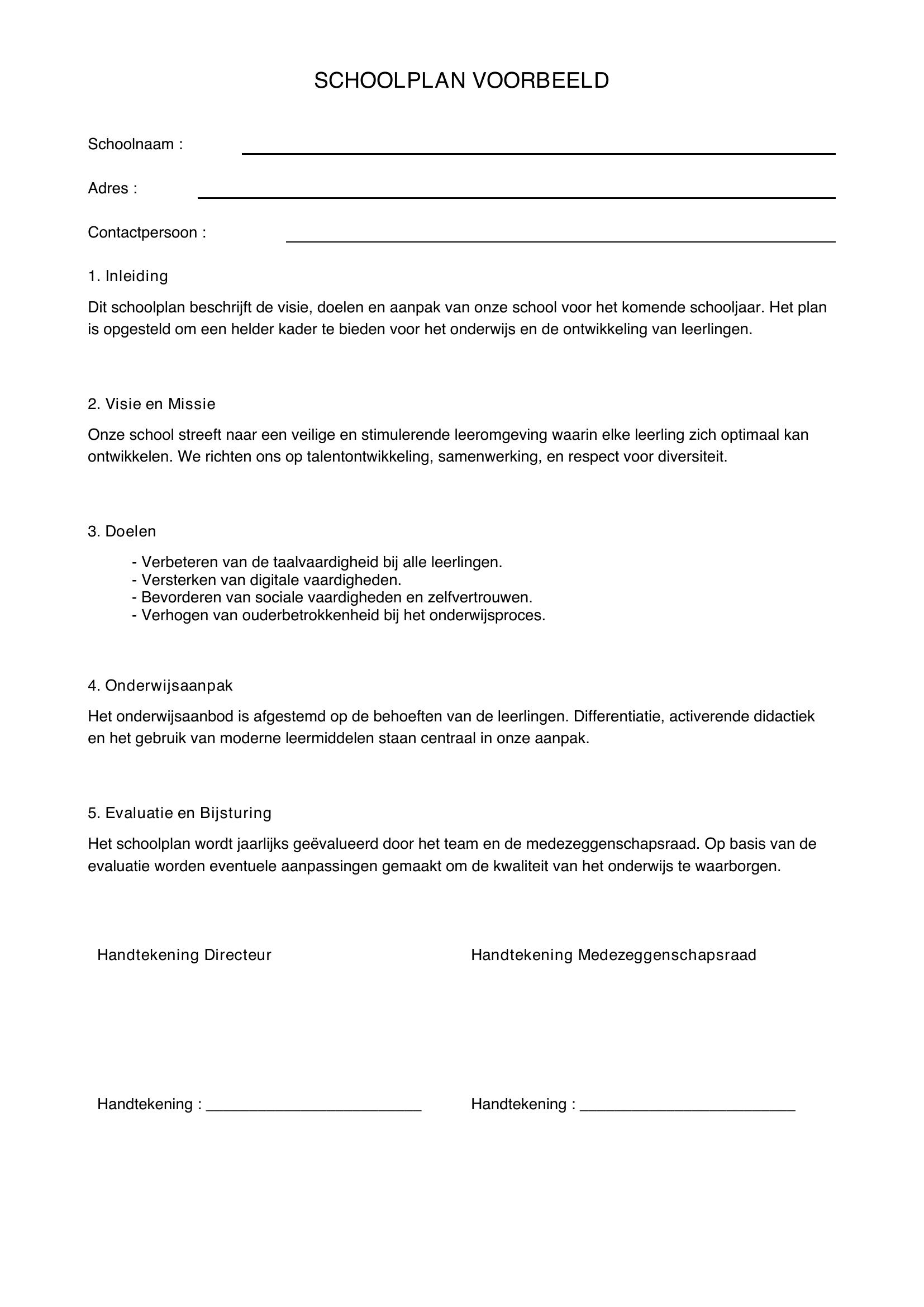 Schoolplan Voorbeeld