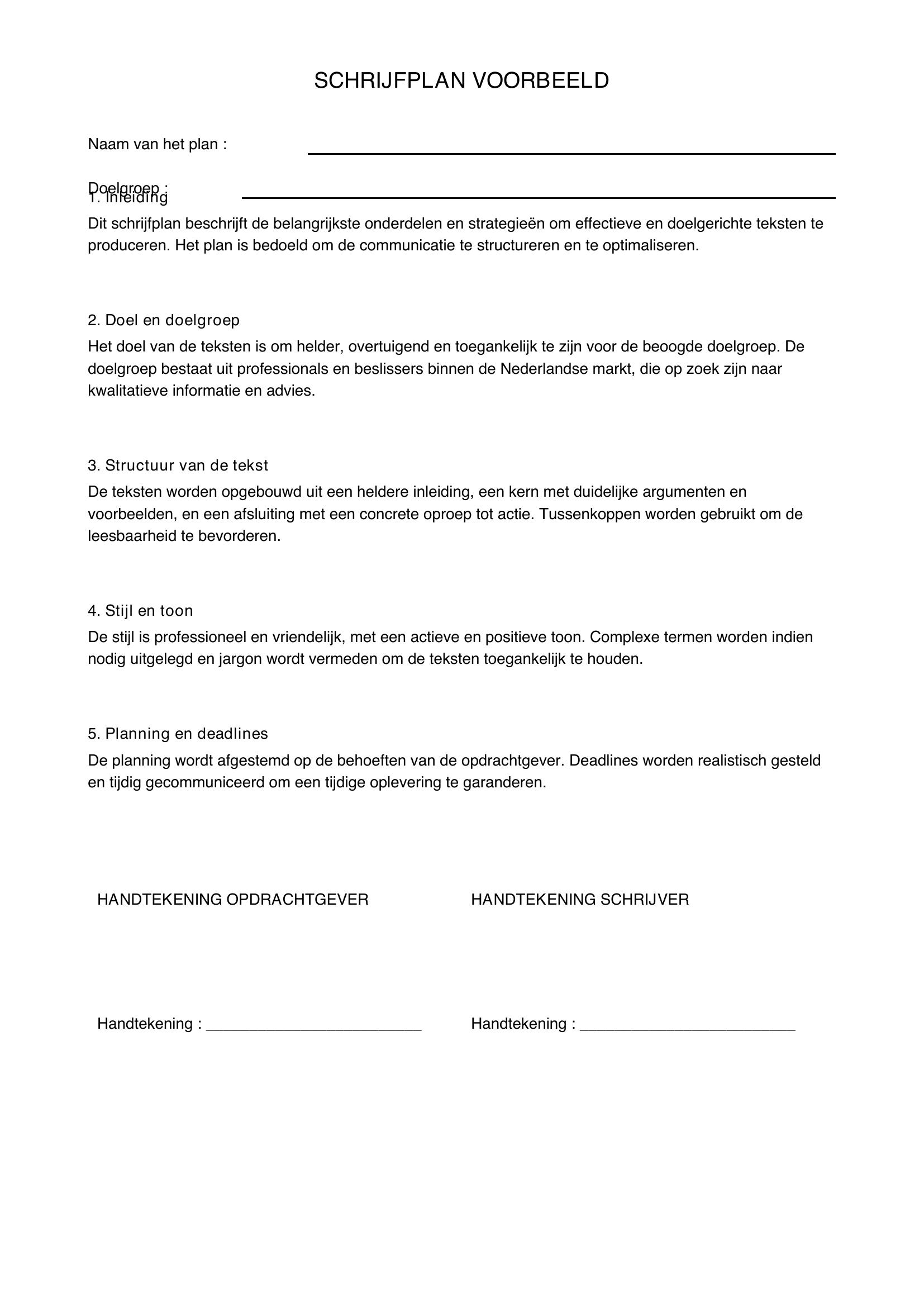 Schrijfplan Voorbeeld