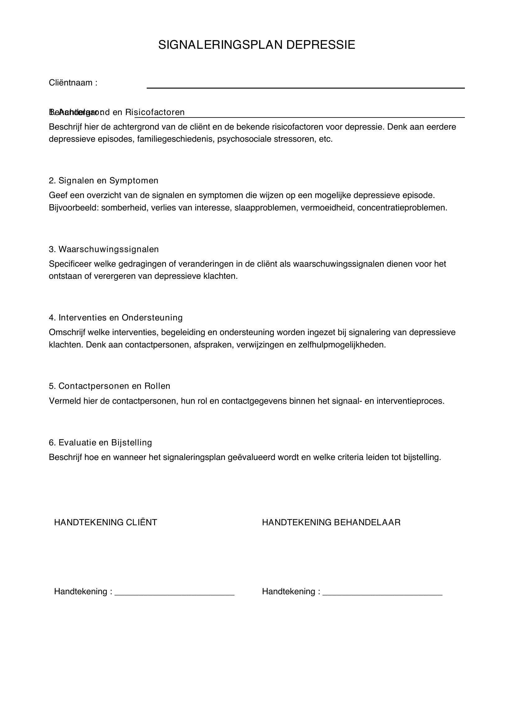 Signaleringsplan Depressie