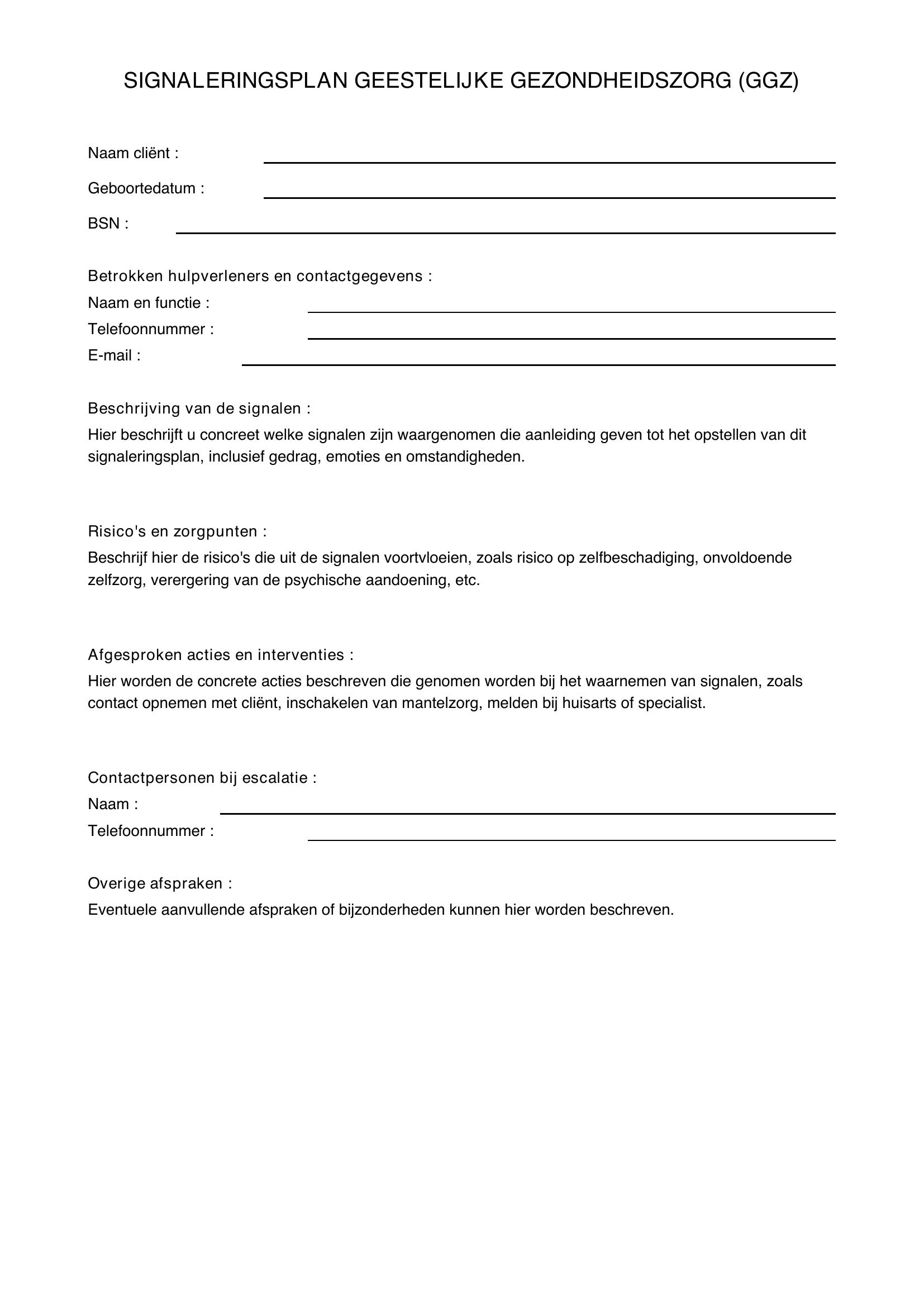 Signaleringsplan Ggz