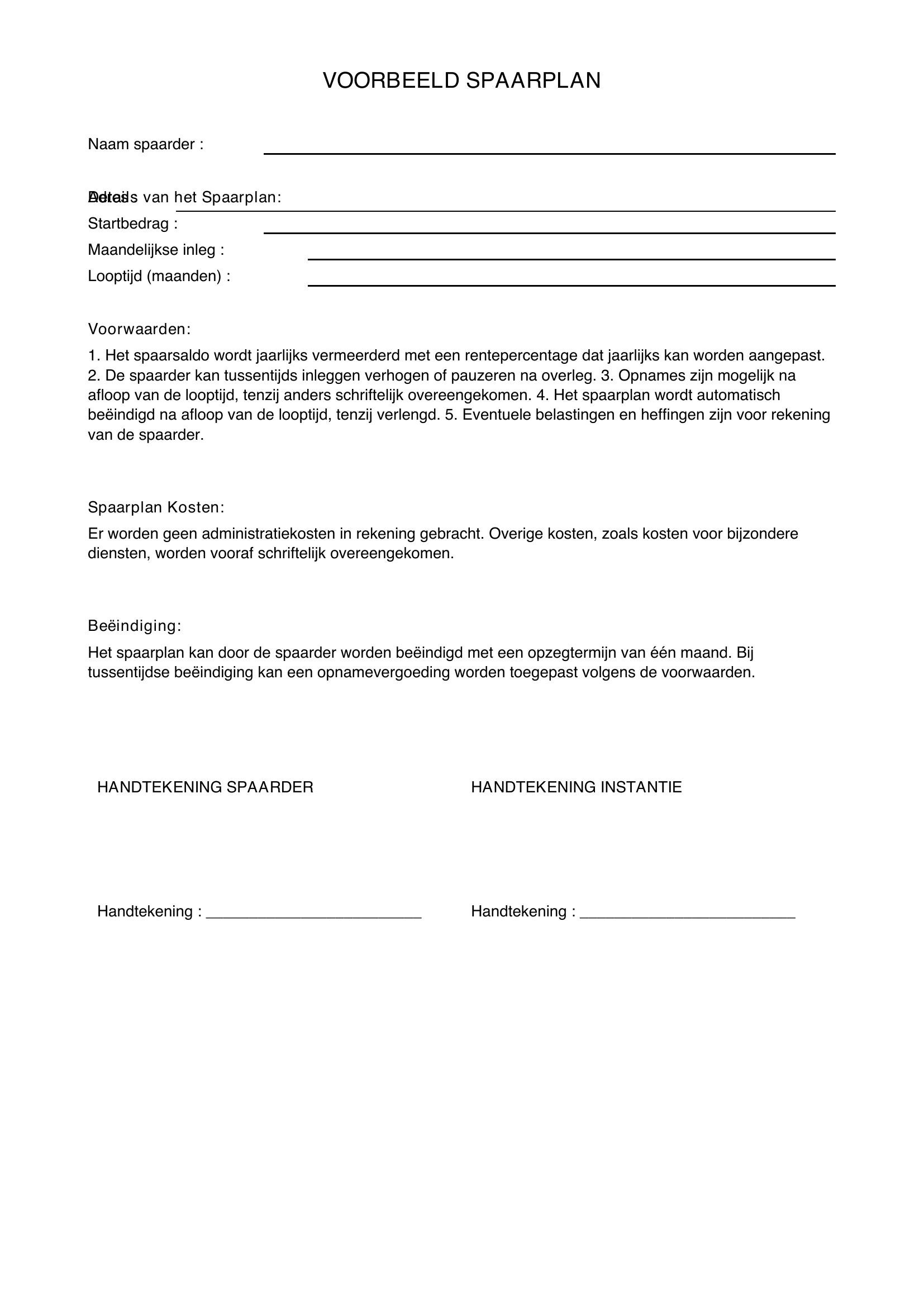 Spaarplan Voorbeeld