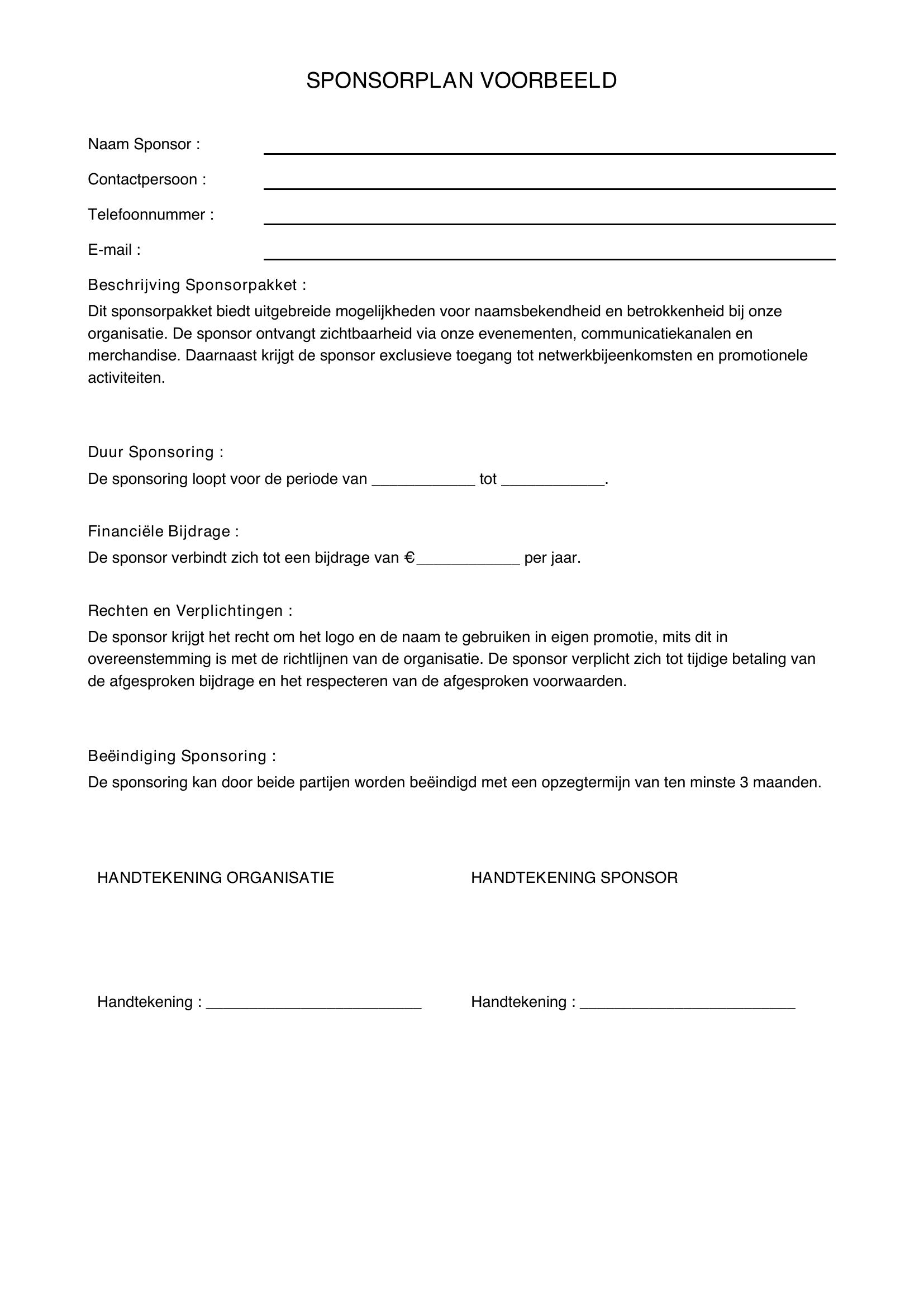 Sponsorplan Voorbeeld