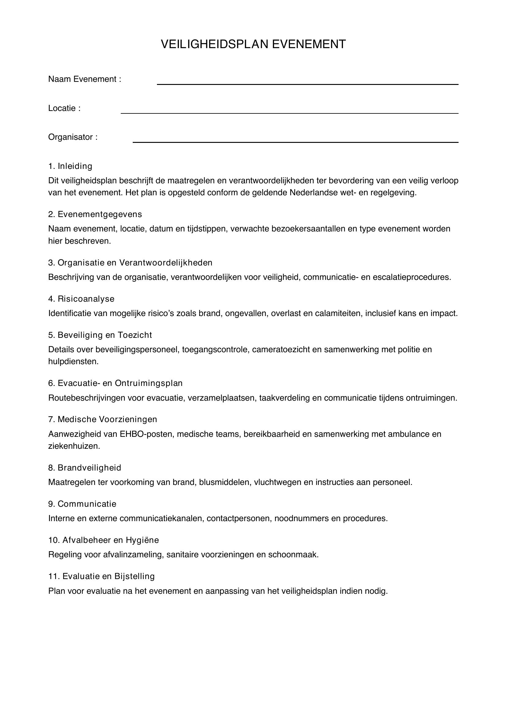 Veiligheidsplan Evenement Voorbeeld