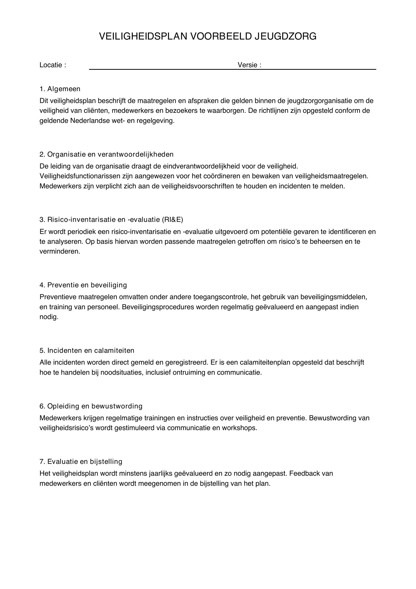 Veiligheidsplan Voorbeeld Jeugdzorg