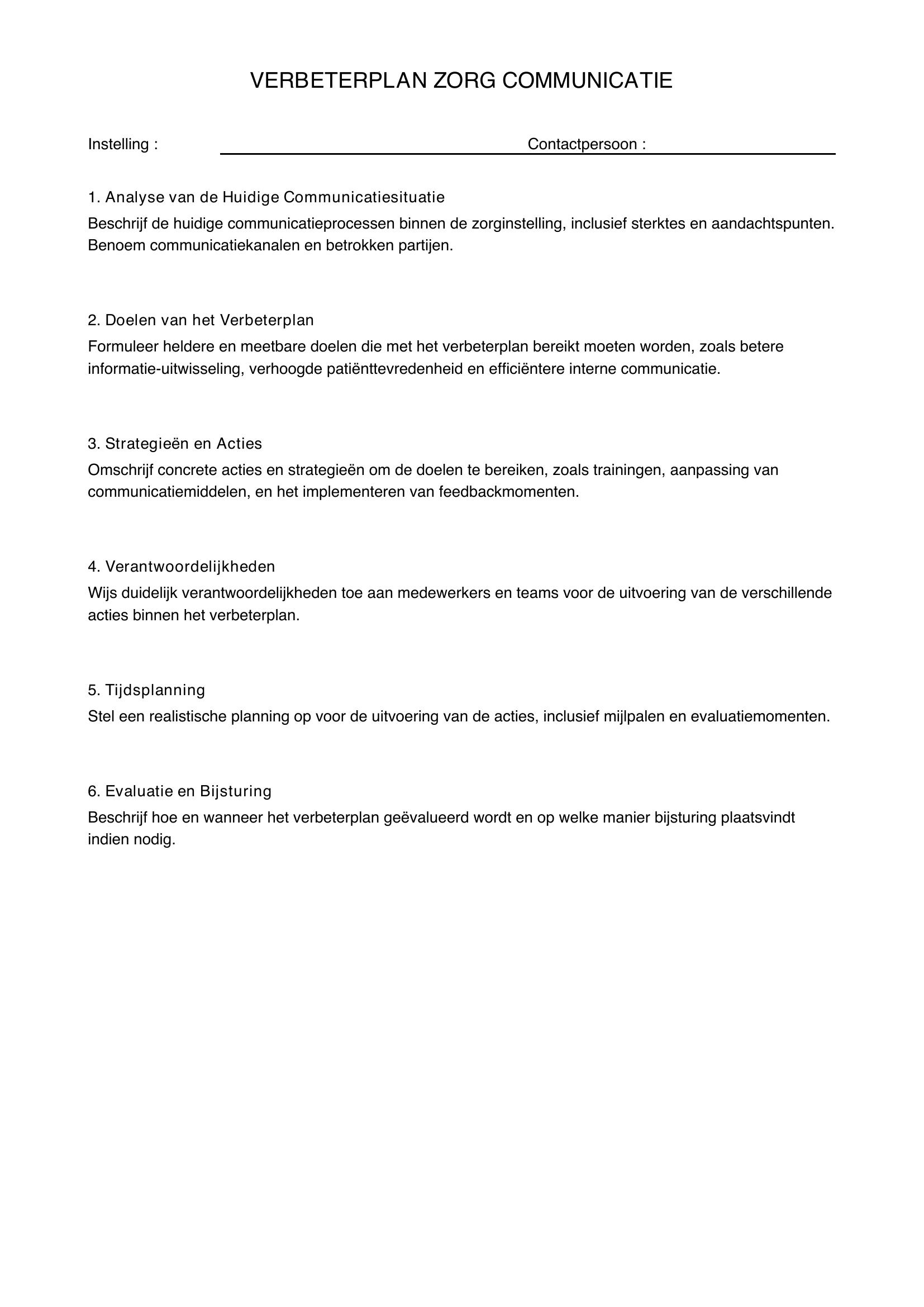 Verbeterplan Zorg Communicatie