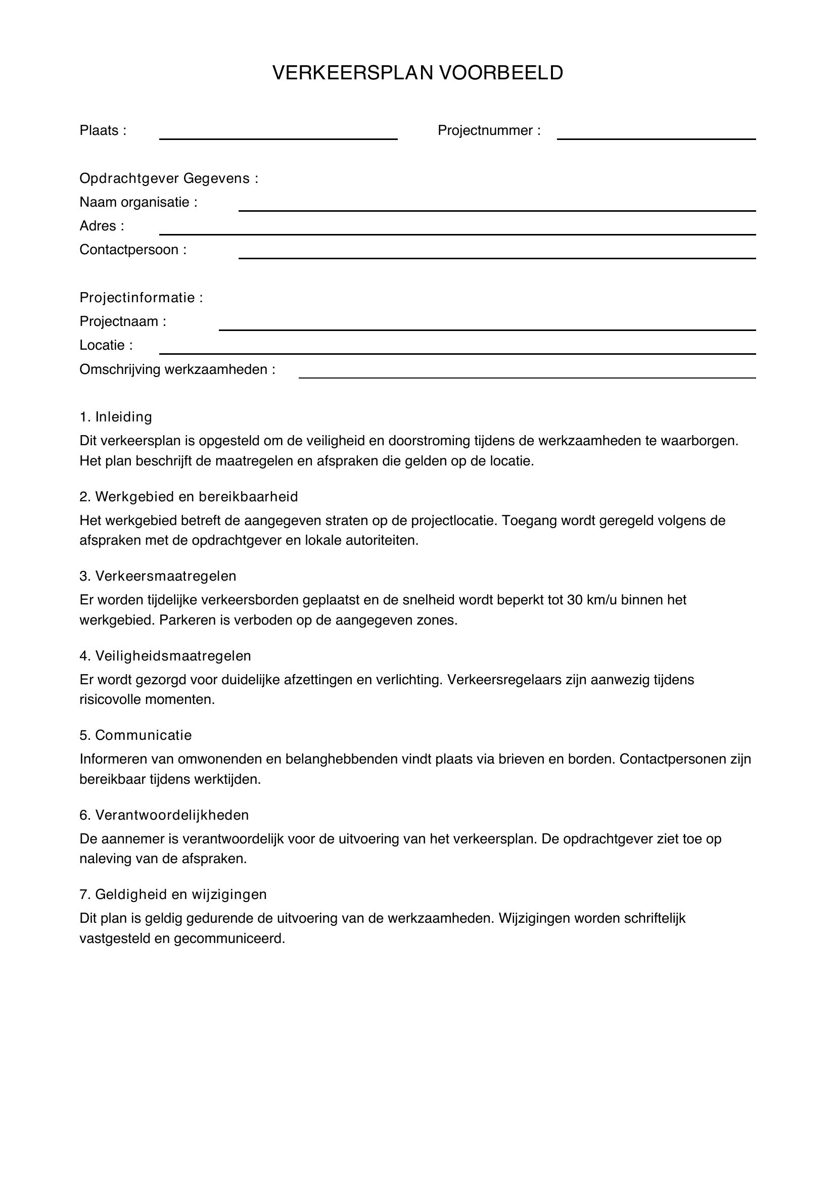 Verkeersplan Voorbeeld