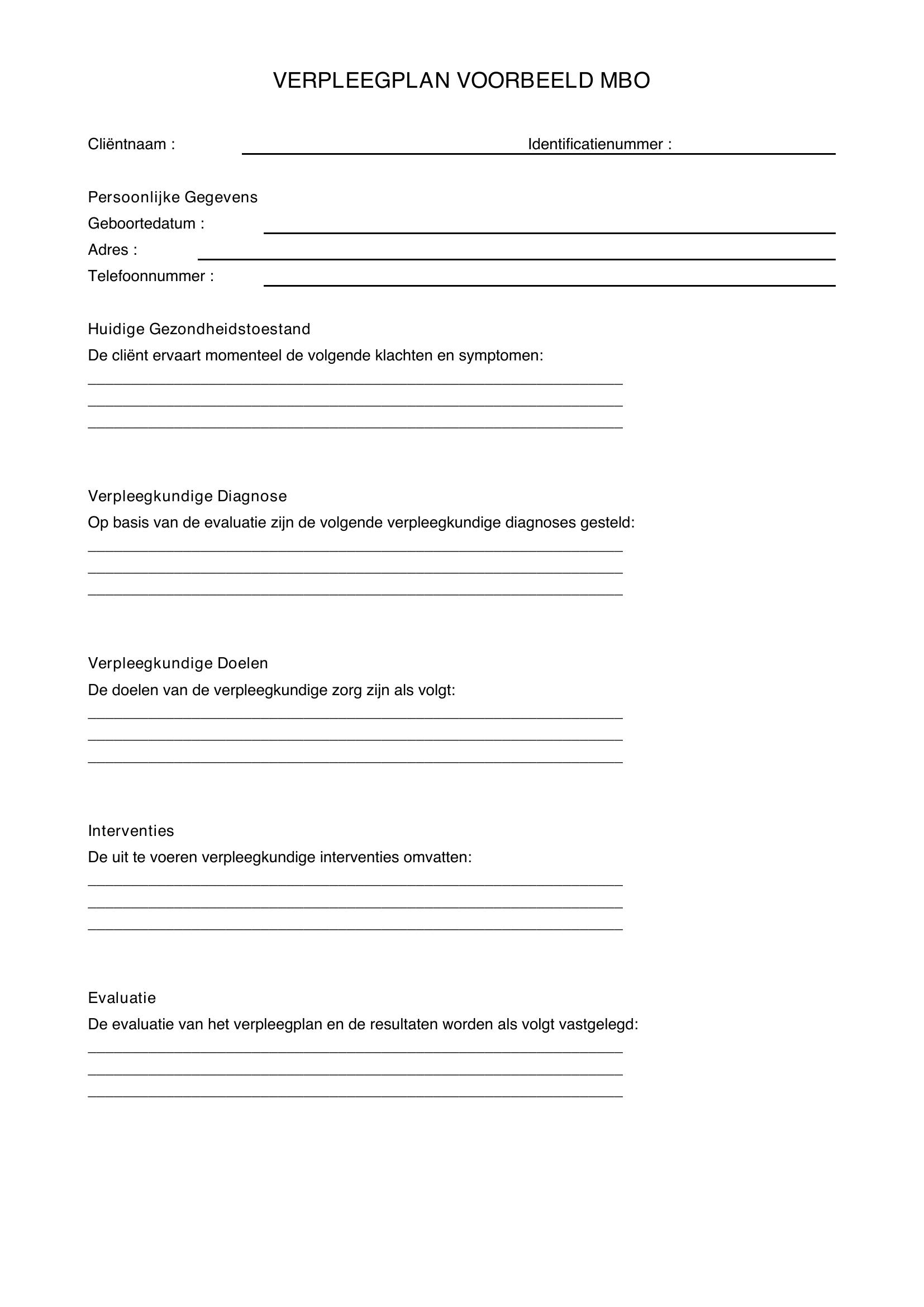 Verpleegplan Voorbeeld Mbo