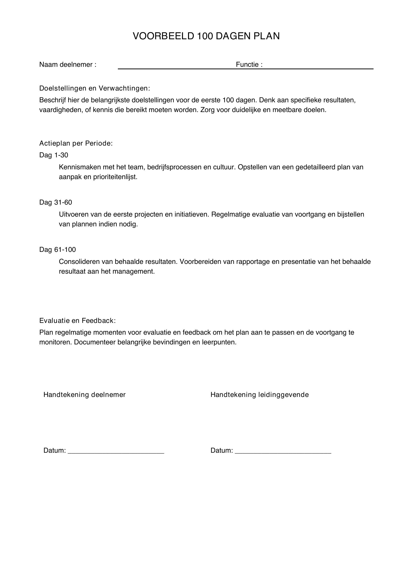 Voorbeeld 100 Dagen Plan