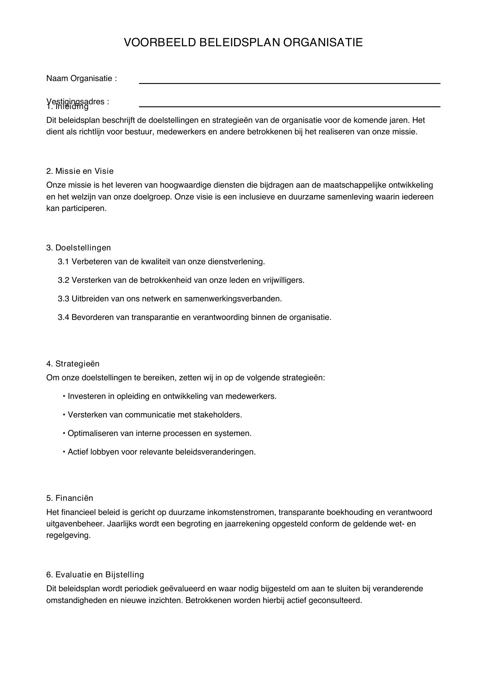 Voorbeeld Beleidsplan