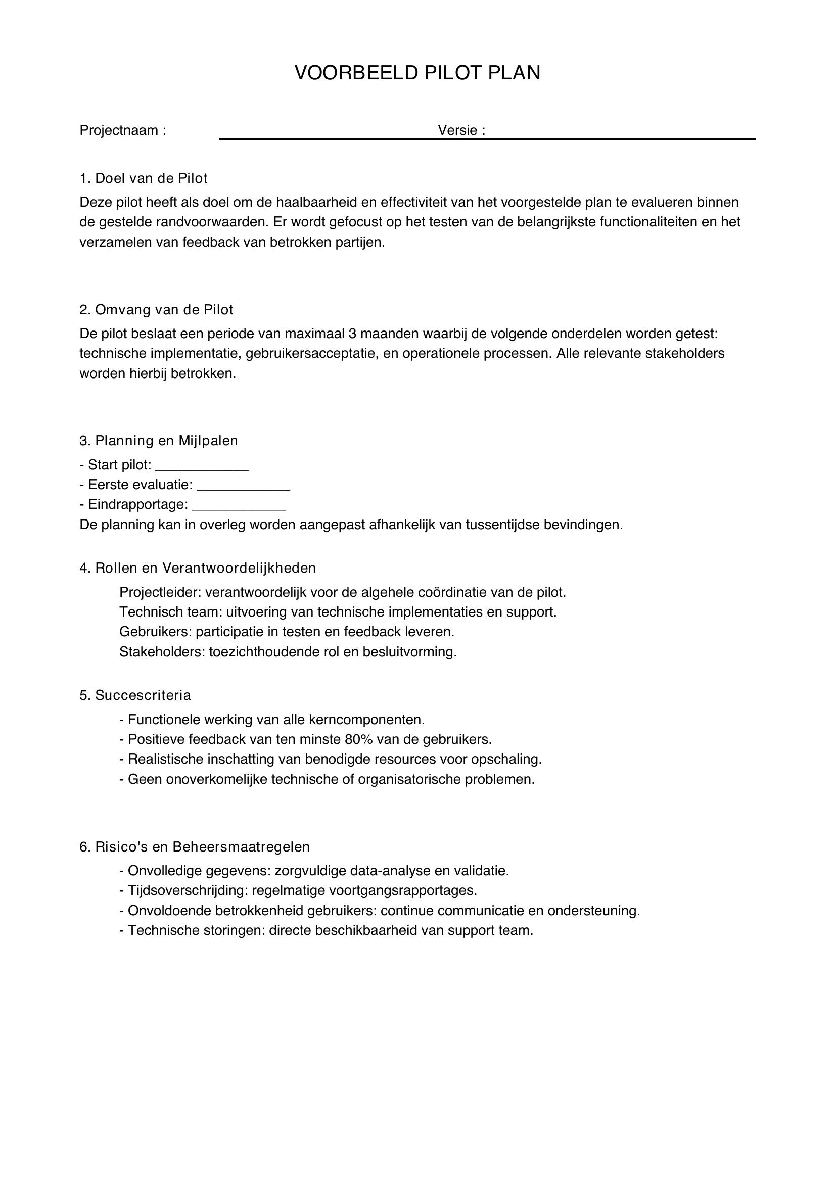 Voorbeeld Pilot Plan