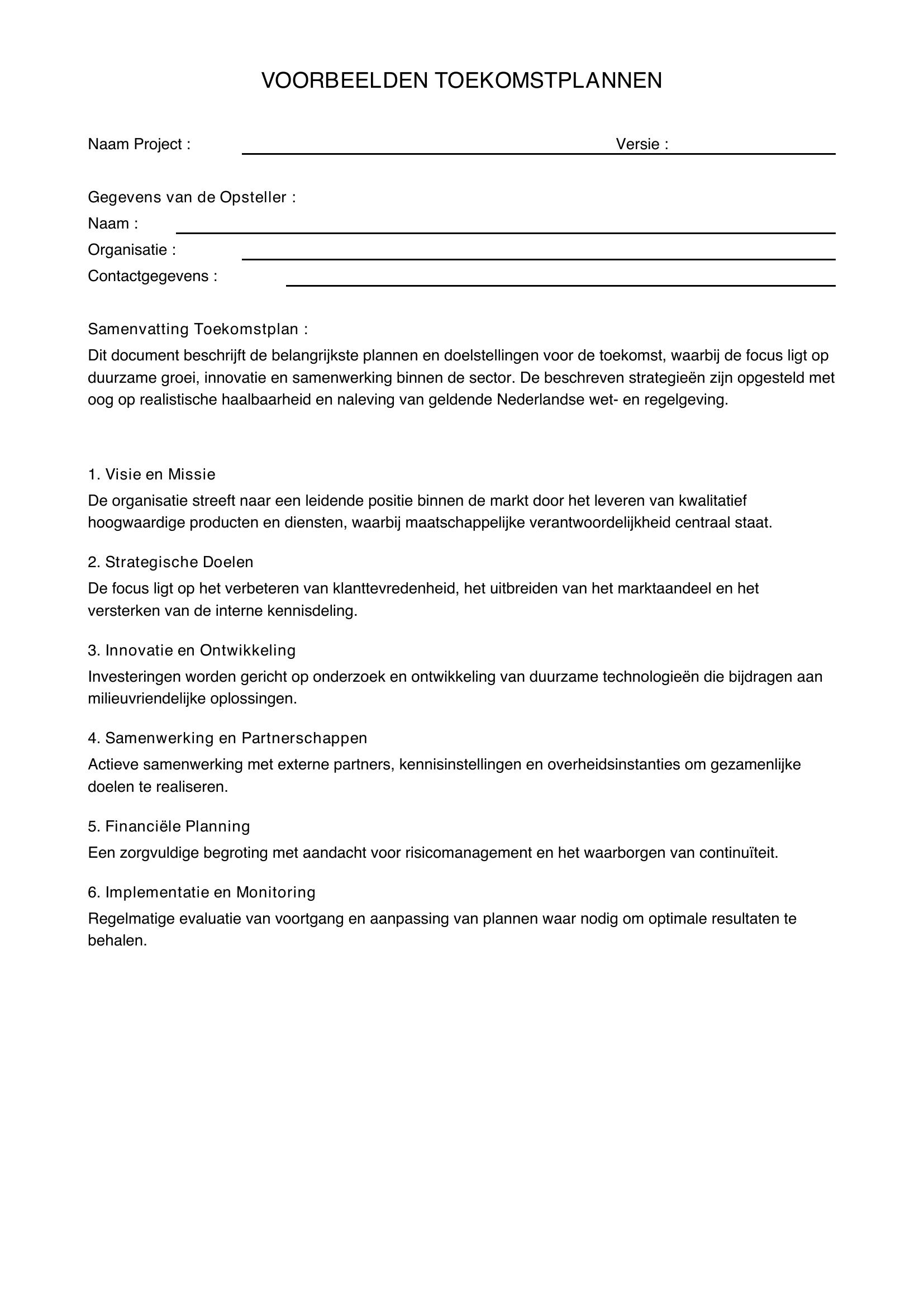 Voorbeelden Toekomstplannen