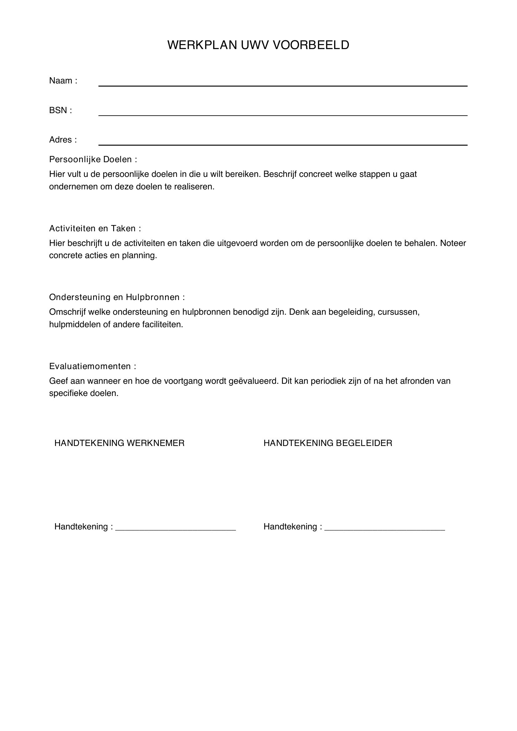 Werkplan Uwv Voorbeeld