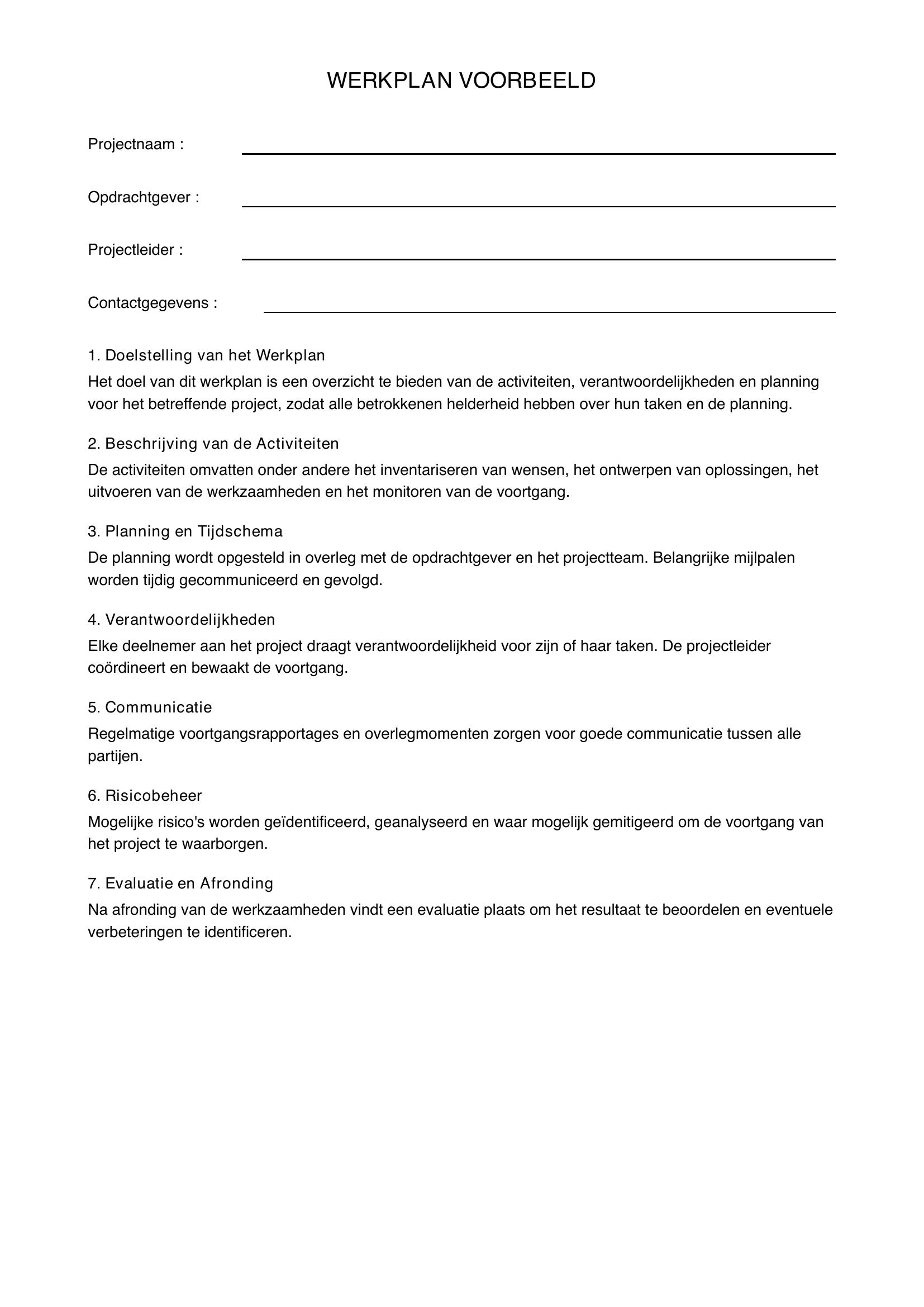 Werkplan Voorbeeld